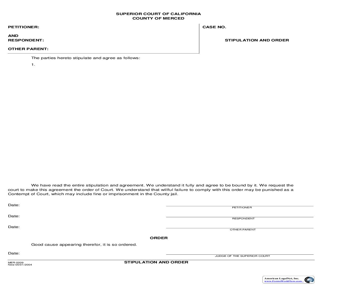 Stipulation And Order {MER-0009} |  | California