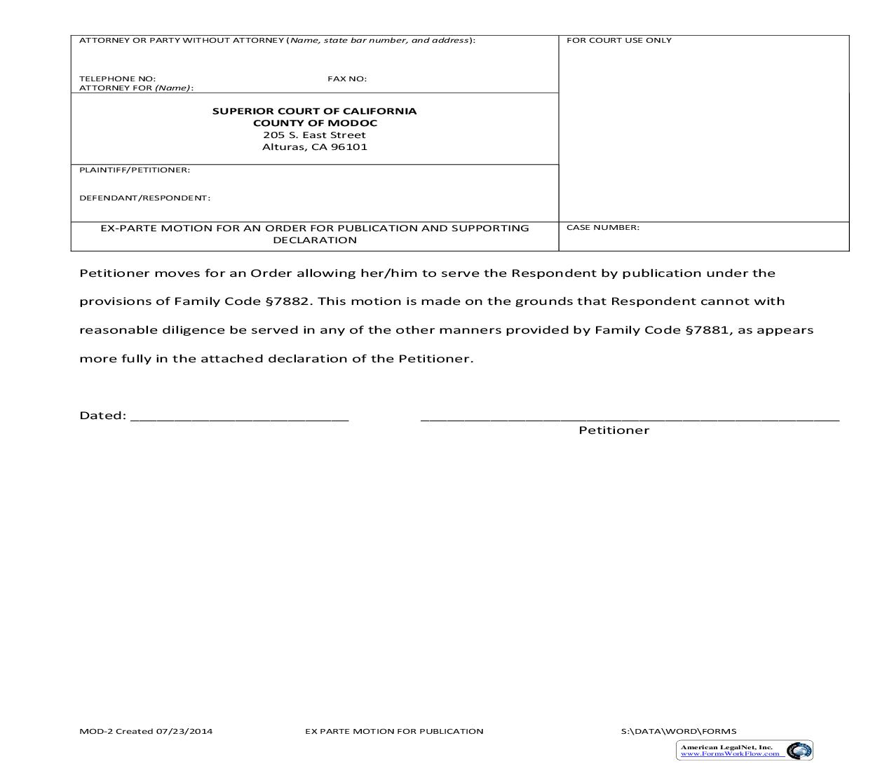 Ex Parte Motion For Publication {MOD-2} | Pdf Fpdf Doc Docx | California