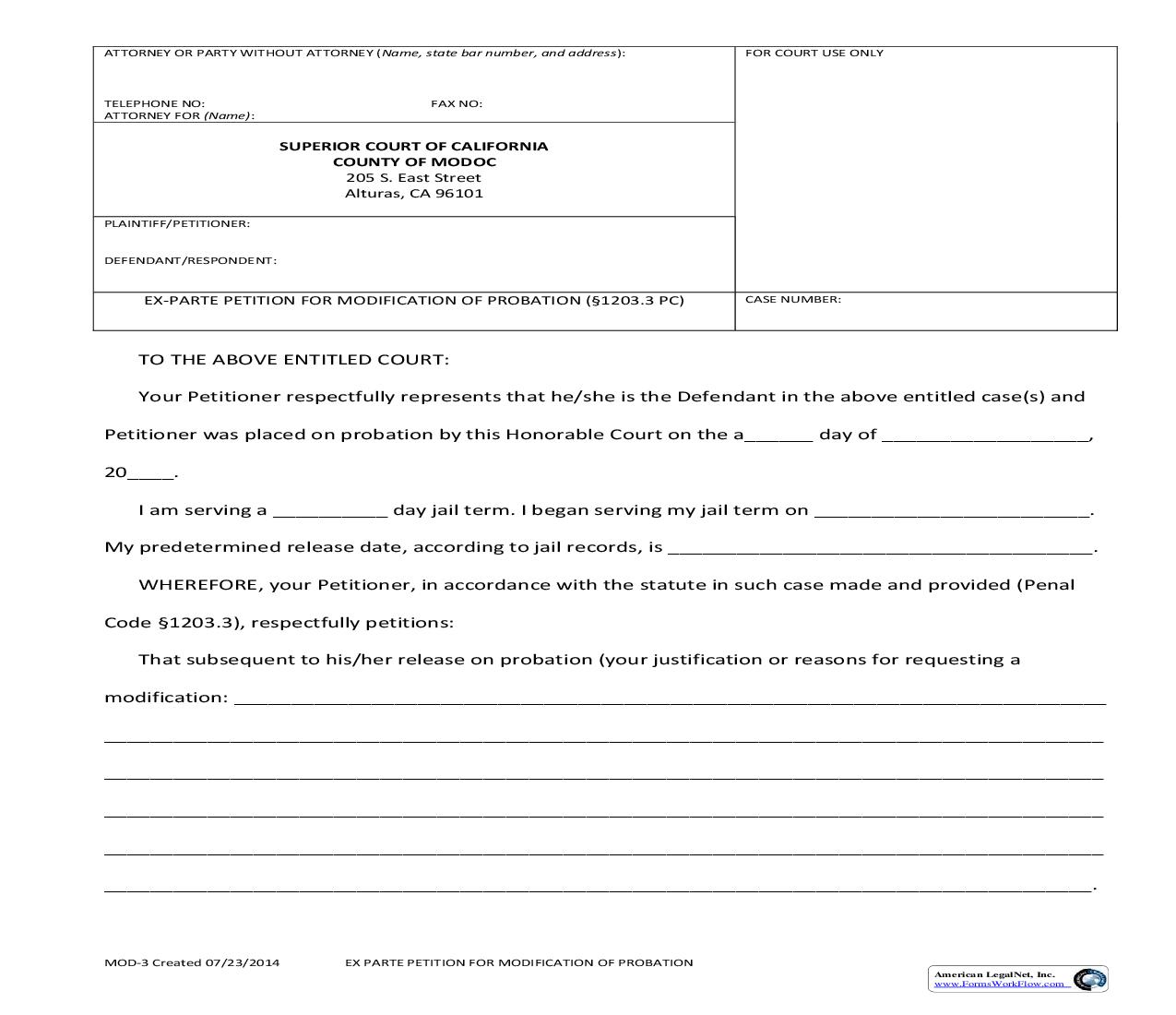 Ex Parte Petition For Modification Or Probation {MOD-3} | Pdf Fpdf Doc Docx | California