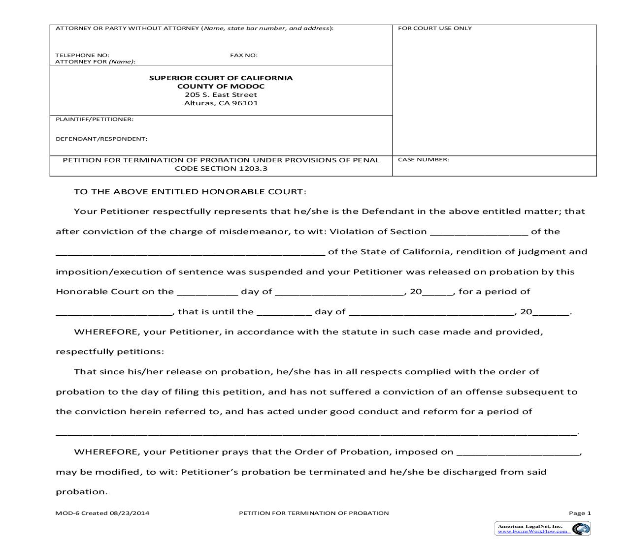 Petition For Termination Of Probation {MOD-6} | Pdf Fpdf Doc Docx | California