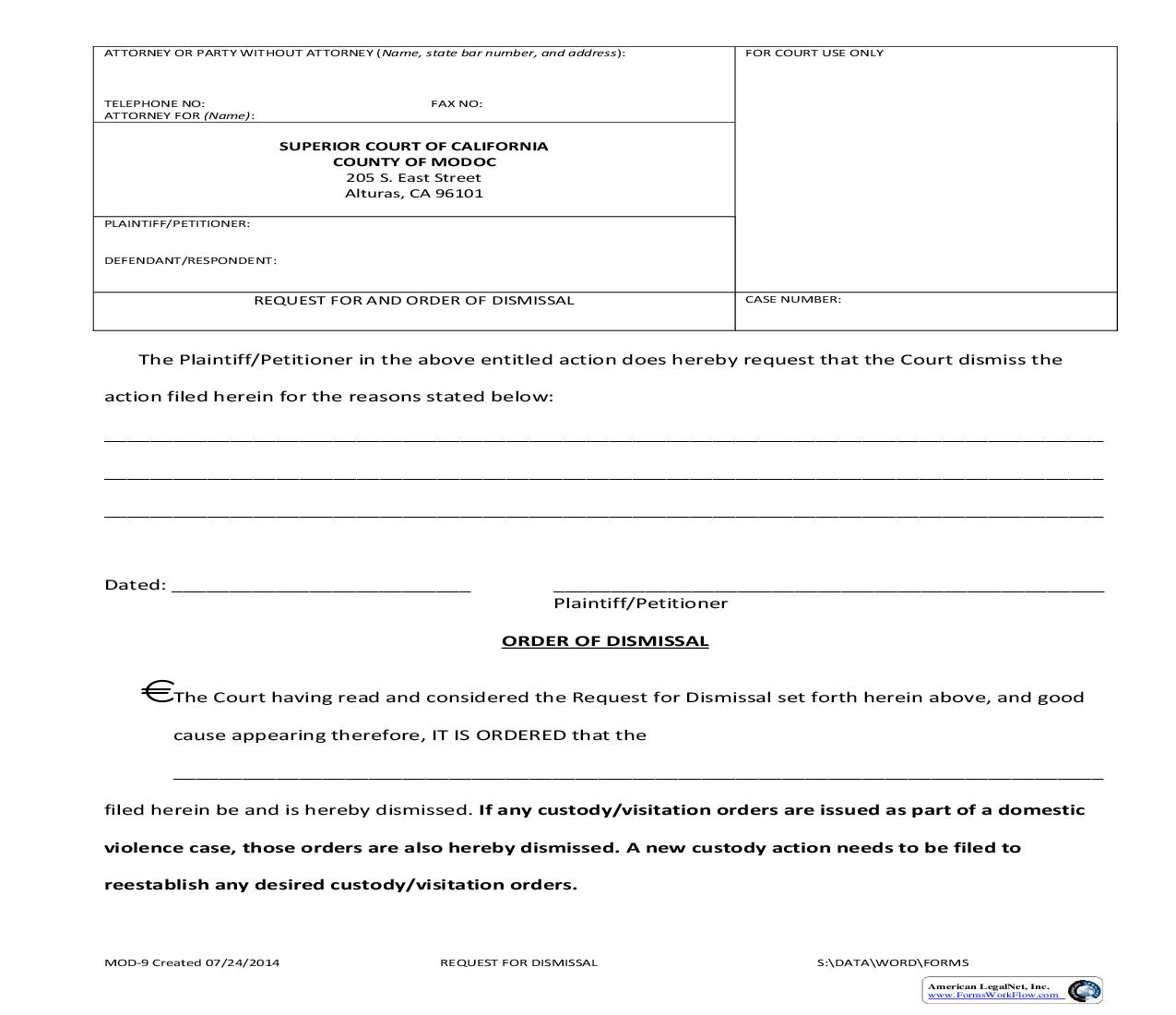 Request For Dismissal {MOD-9} | Pdf Fpdf Doc Docx | California