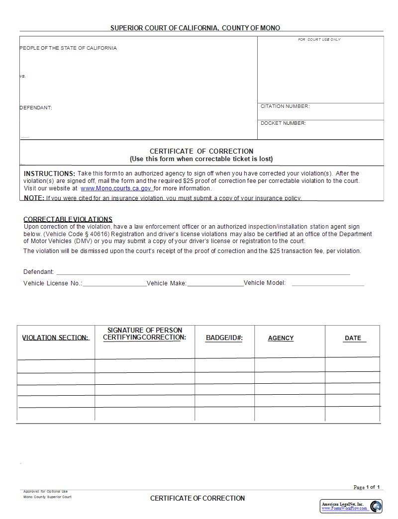 Certificate Of Correction | Pdf Fpdf Docx | California