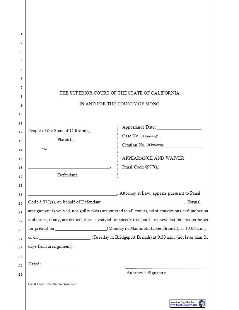 Counter Arraignment (Misdemeanors Only) | Pdf Fpdf Docx | California