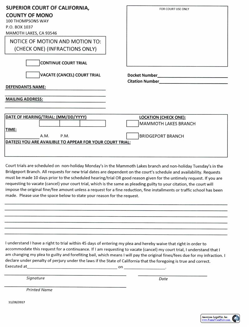 Notice of Motion And Motion To Continue (Infactions) | Pdf Fpdf Docx | California