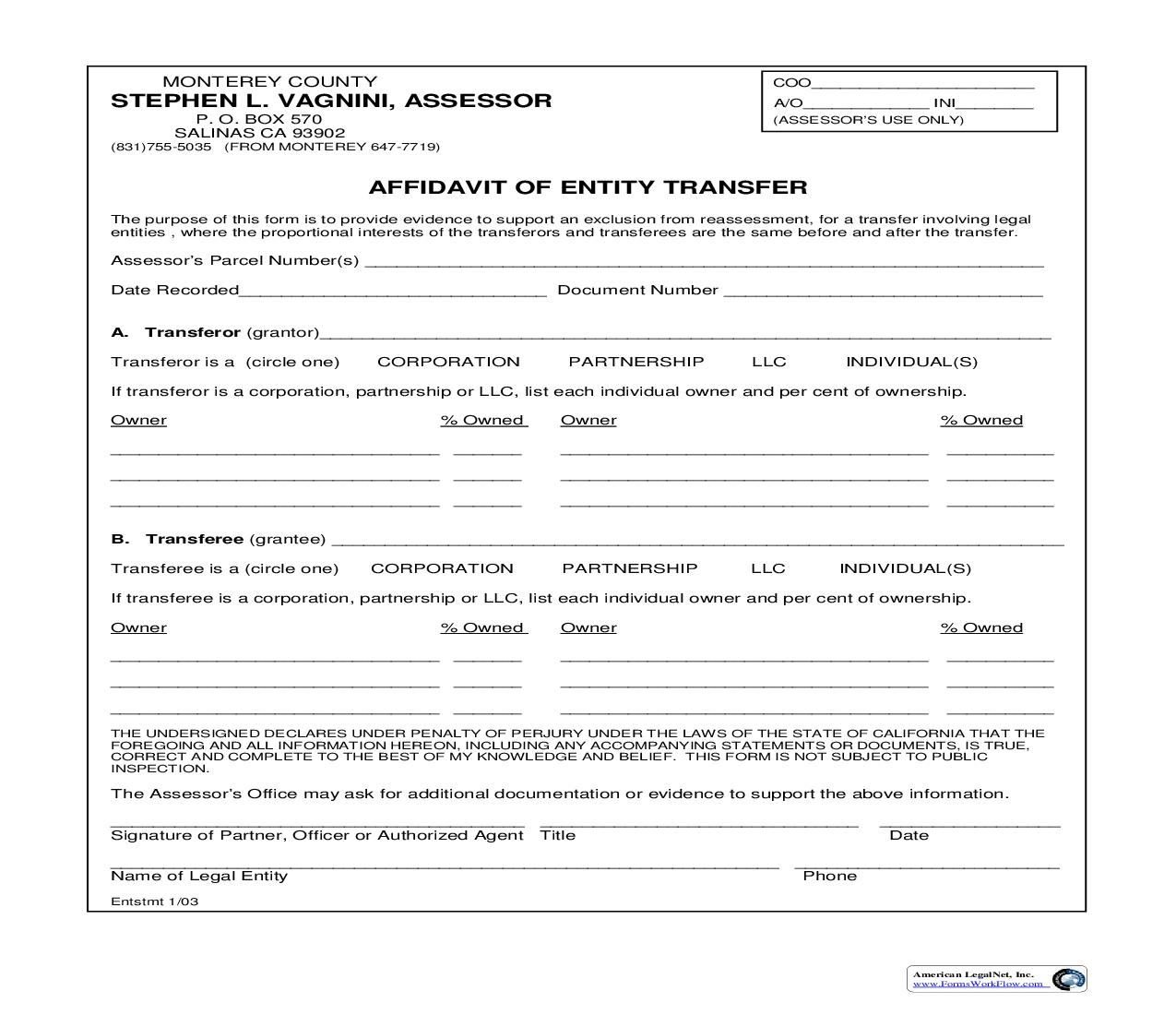 Affidavit Of Entity Transfer | Pdf Fpdf Doc Docx | California