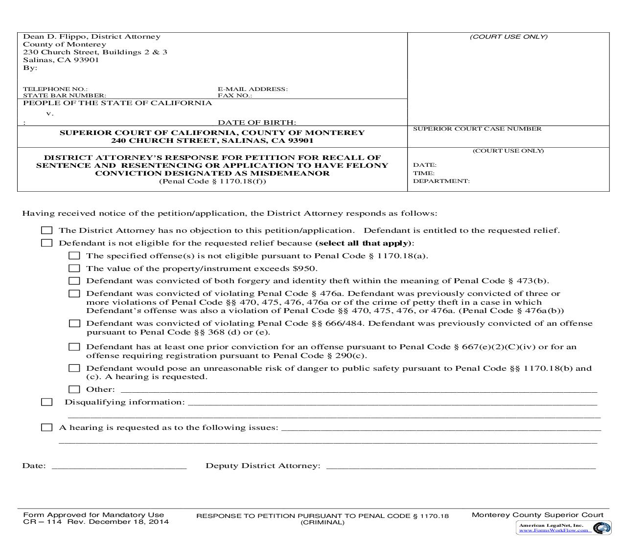 District Attorneys Response {CR-114} | Pdf Fpdf Doc Docx | California