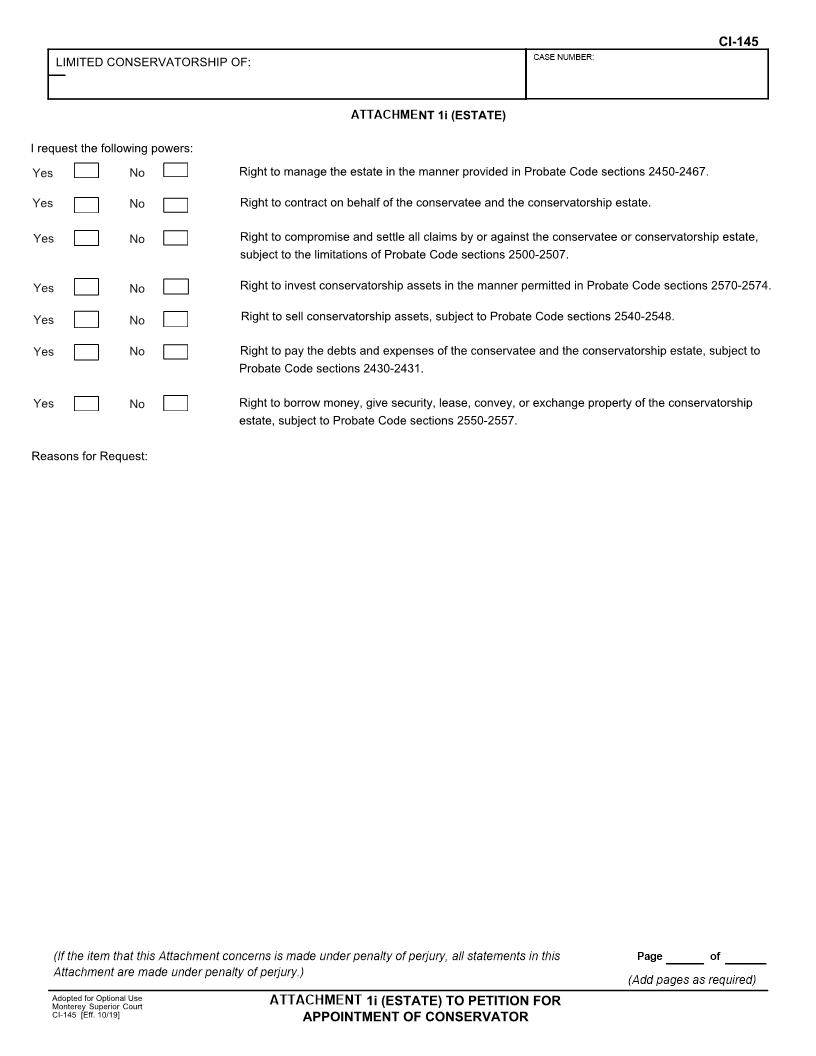 Probate Attachment 1i (Estate) To Petition For Appointment Of Conservator {CI-145} | Pdf Fpdf Docx | California