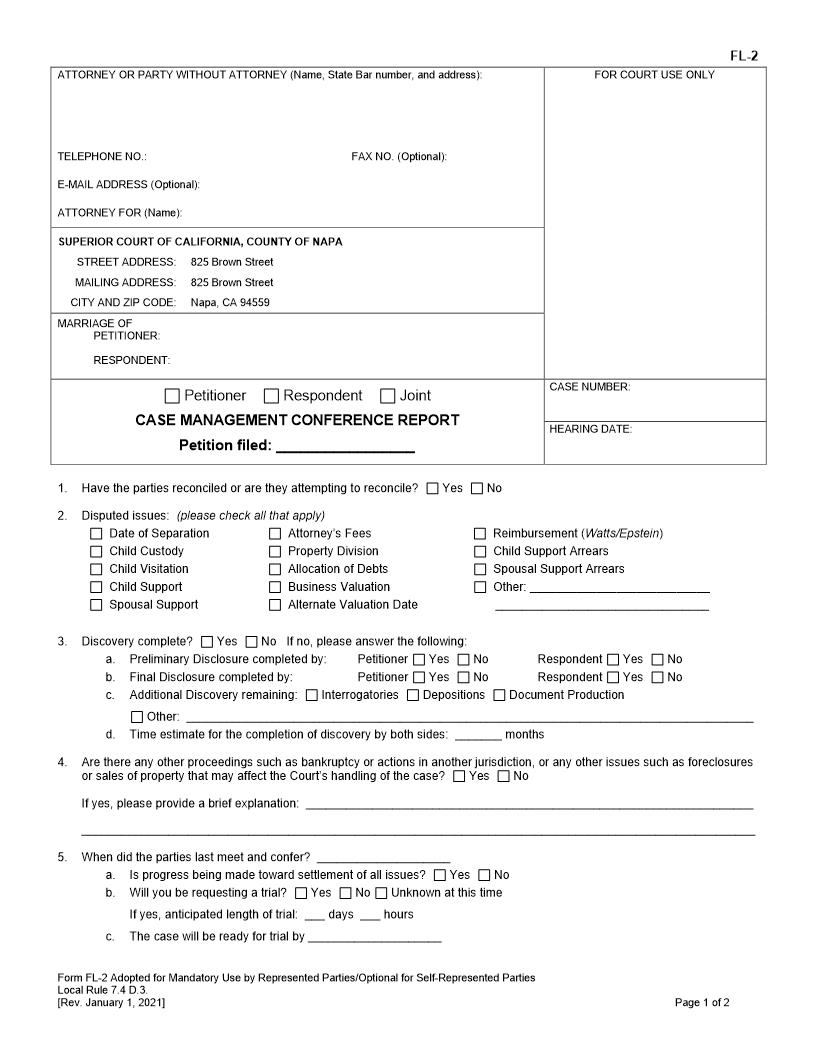 Case Management Conference Report {FL-2} | Pdf Fpdf Doc Docx | California