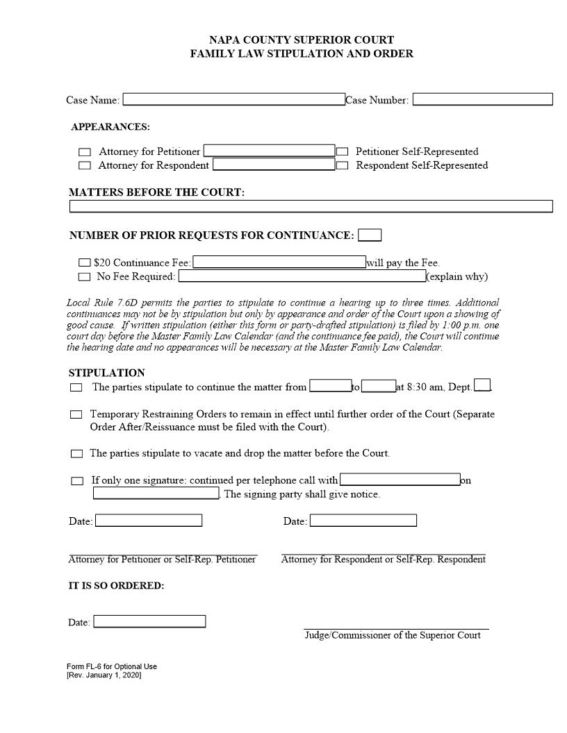 Family Law Stipulation {Fl-6} | Pdf Fpdf Docx | California