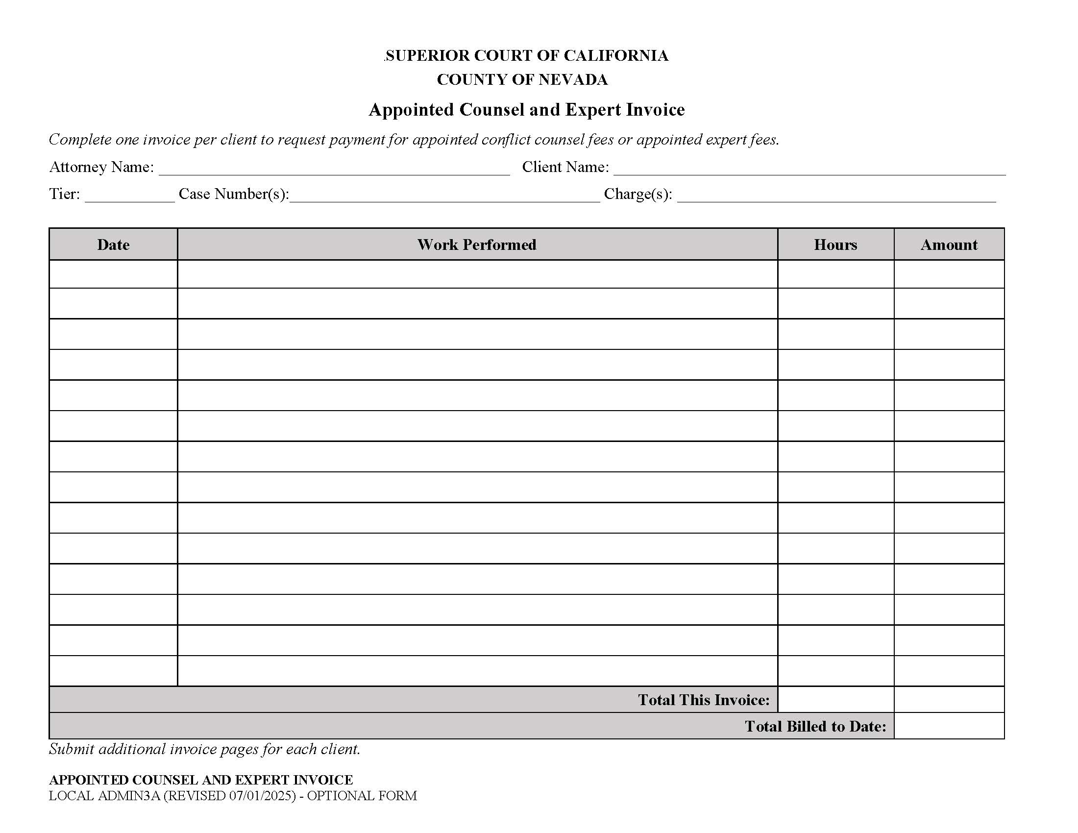 Appointed Counsel And Expert Invoice {ADMIN3A} | Pdf Fpdf Docx | California