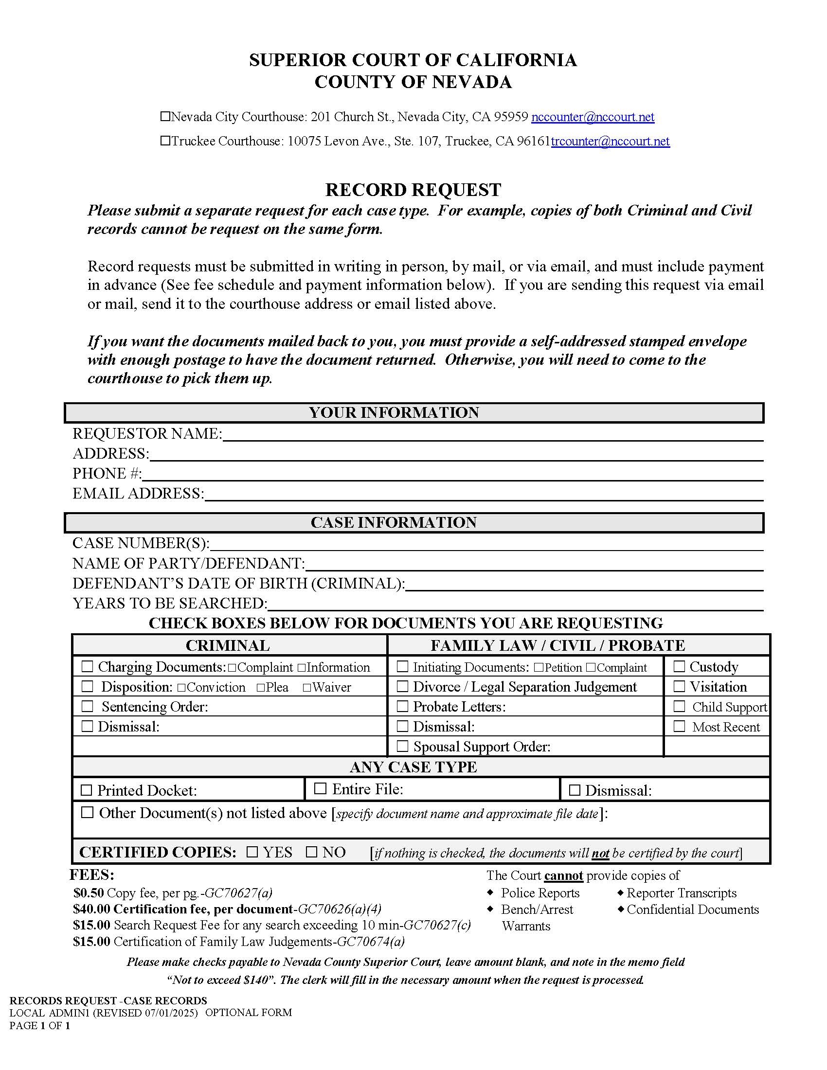 Records Request Form-Case Records {ADMIN1} | Pdf Fpdf Docx | California