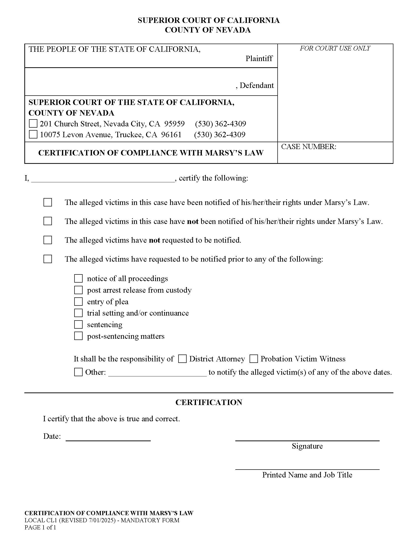 Certification Of Compliance With Marys Law {CL1} | Pdf Fpdf Doc Docx | California