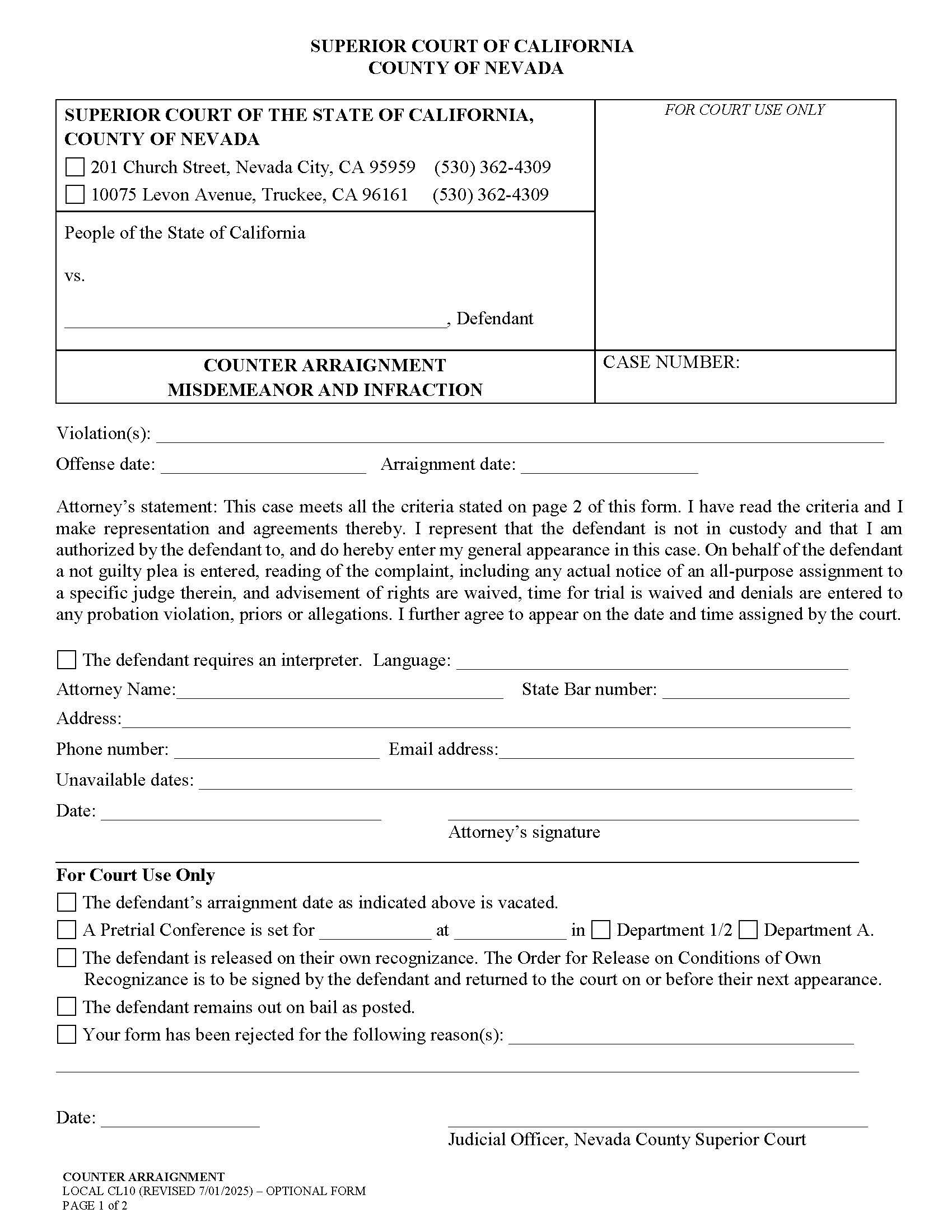 Counter Arraignment {CL10} | Pdf Fpdf Docx | California