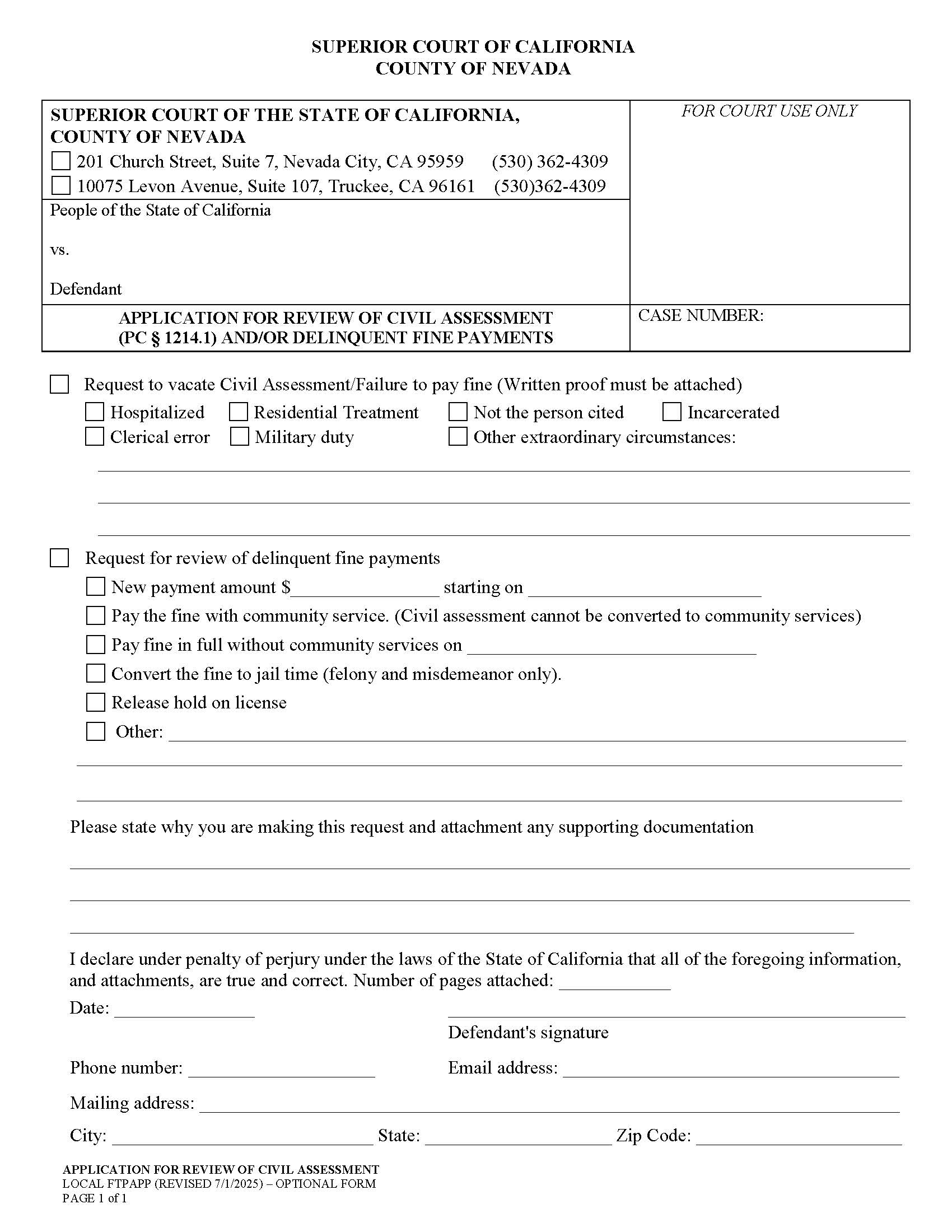 Failure To Pay-Application (For Review Of Civil Assessment) {FTPAPP} | Pdf Fpdf Docx | California