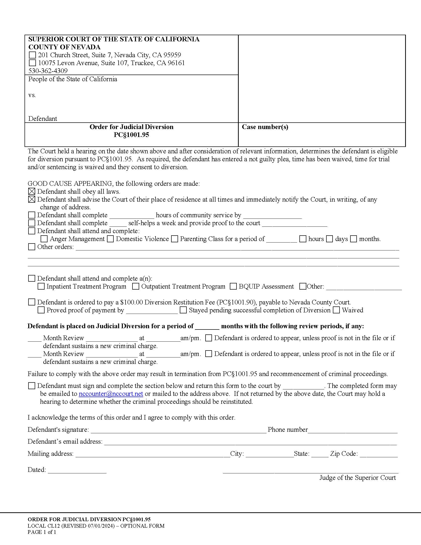 Order For Judicial Diversion {CL12} | Pdf Fpdf Docx | California