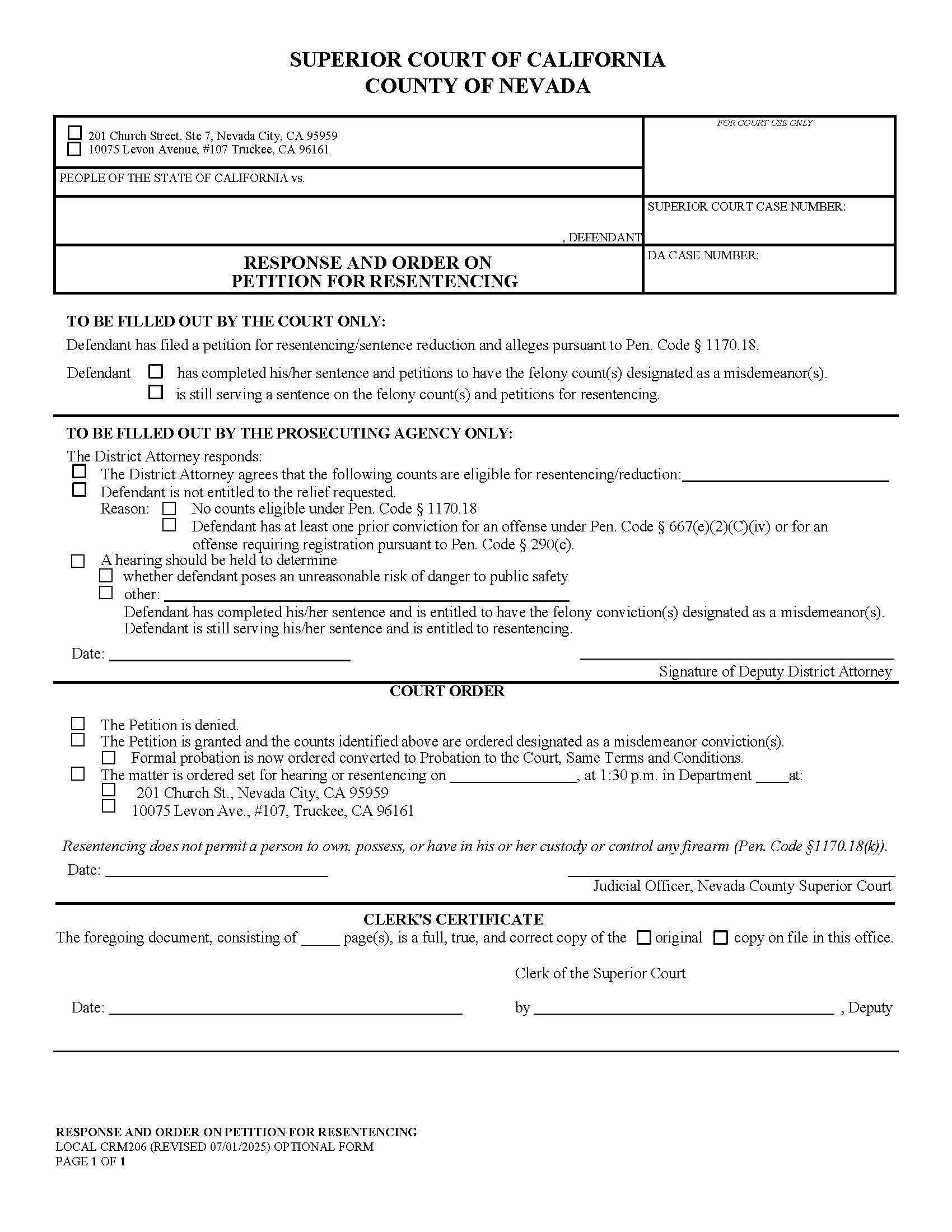 Prop 47-Response To Resentencing Petition {CRM206} | Pdf Fpdf Docx | California