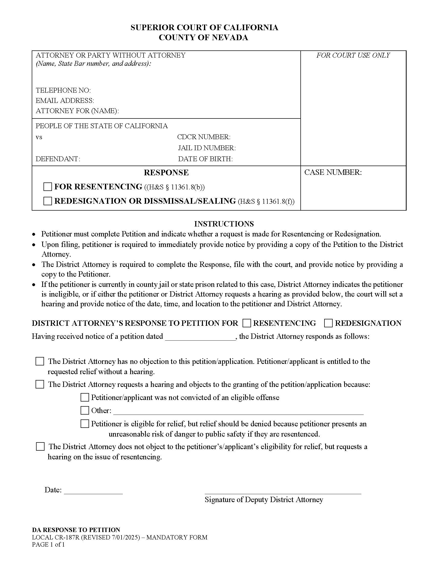 Prop 64-DA Response To Petition {CR-187R} | Pdf Fpdf Docx | California