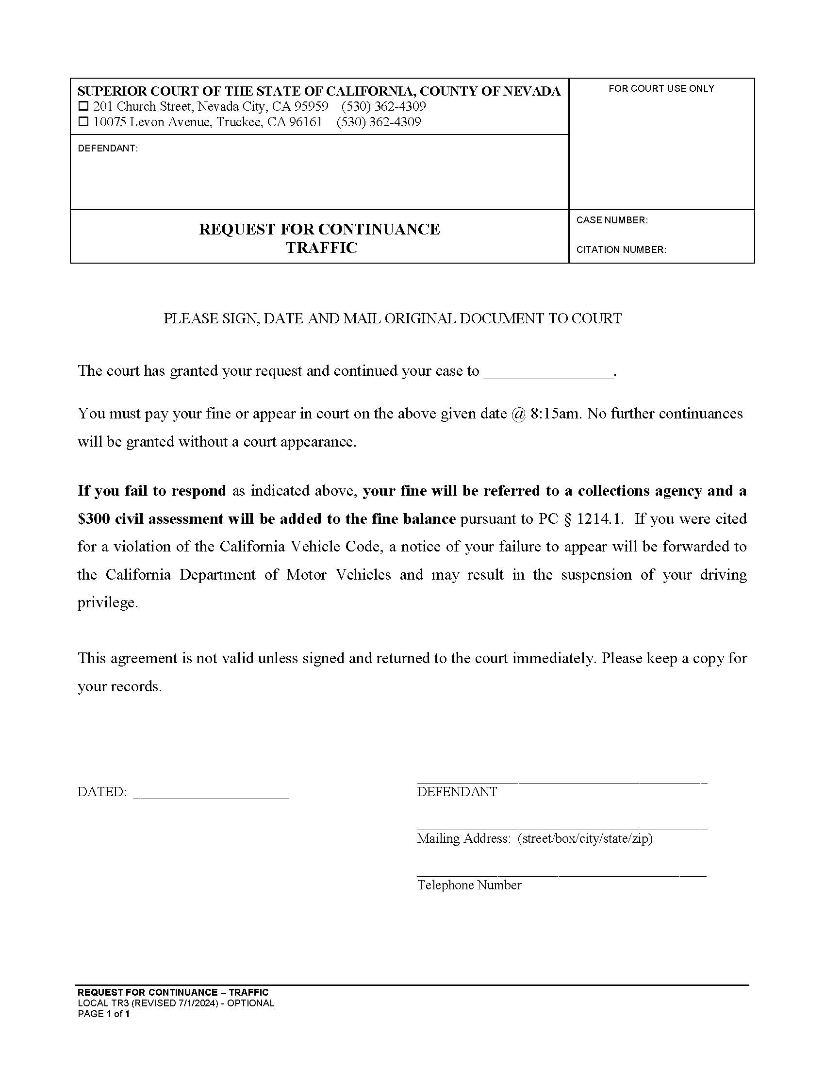 Request For Continuance Traffic {TR3} | Pdf Fpdf Doc Docx | California
