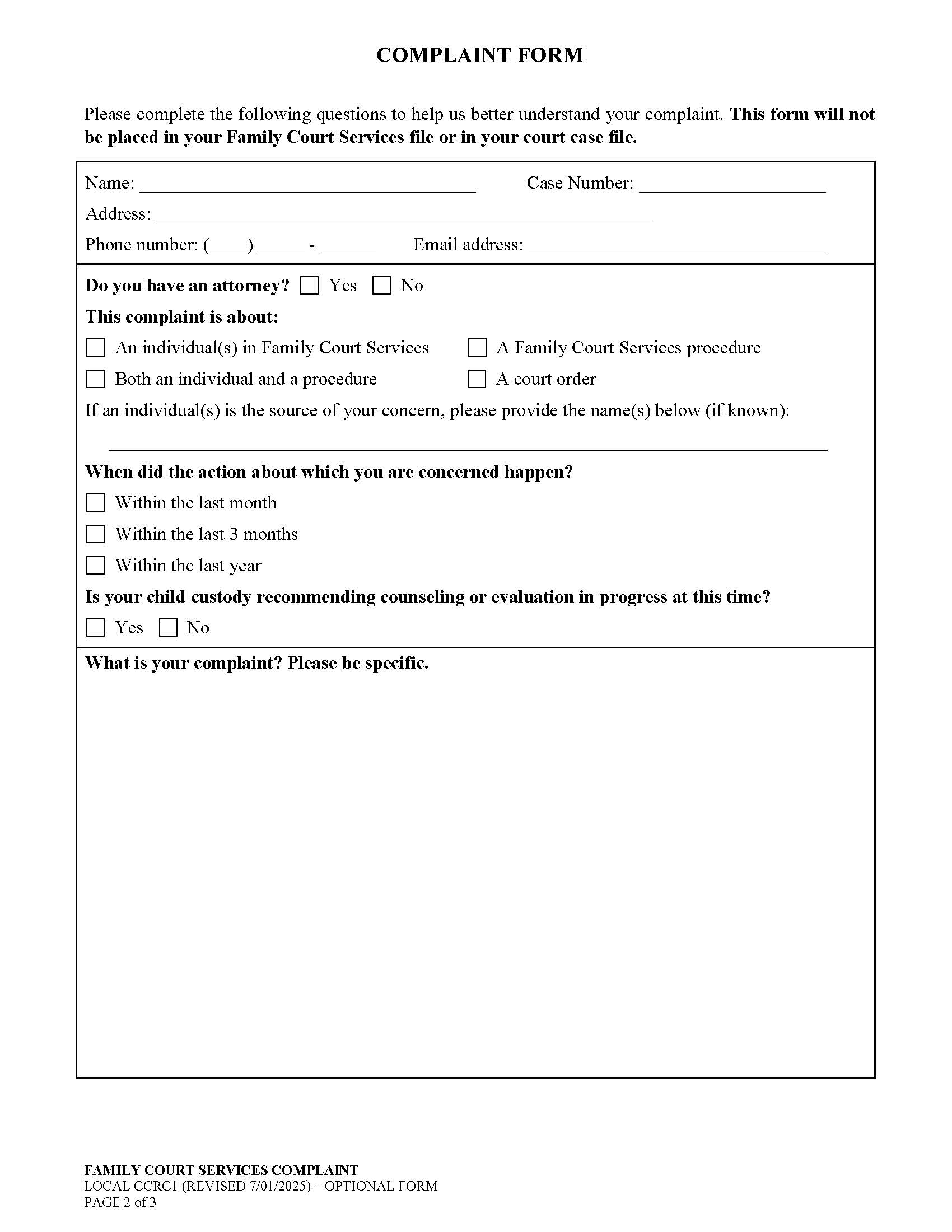 Family Court Services Complaint {CCRC1} | Pdf Fpdf Docx | California