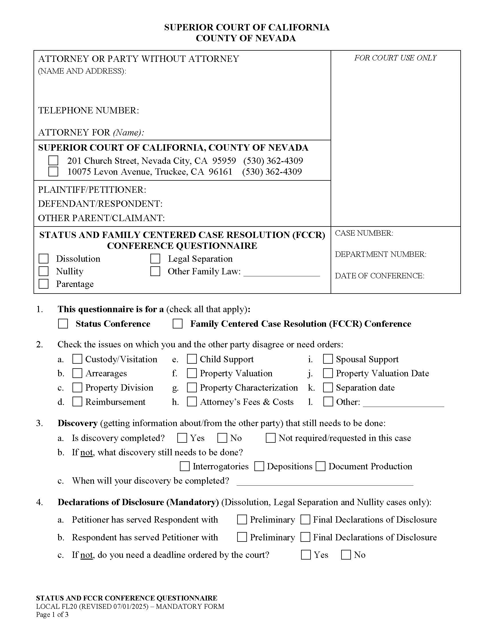 Status And FCCR Conference Questionnaire {FL20} | Pdf Fpdf Doc Docx | California