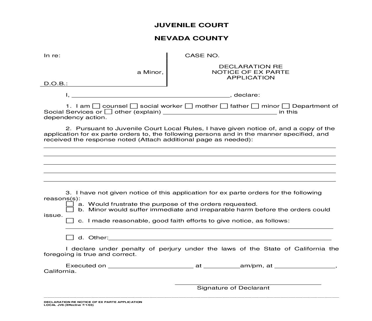 Declaration Re Notice Of Ex Parte Application {JV6} | Pdf Fpdf Doc Docx | California