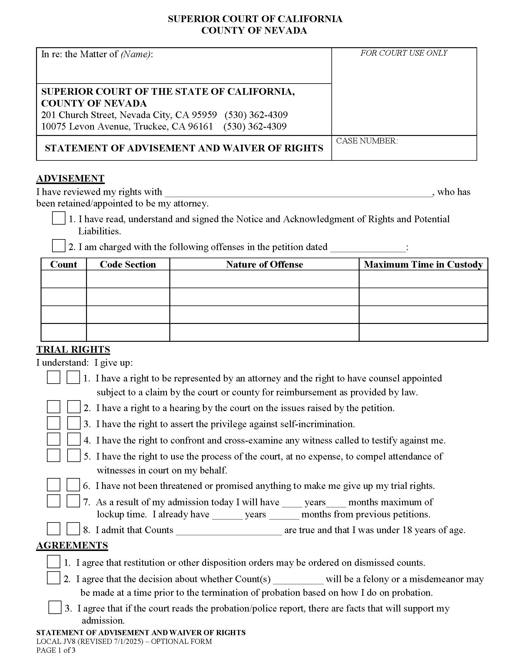 Statement Of Advisement And Waiver Of Rights {JV8} | Pdf Fpdf Doc Docx | California