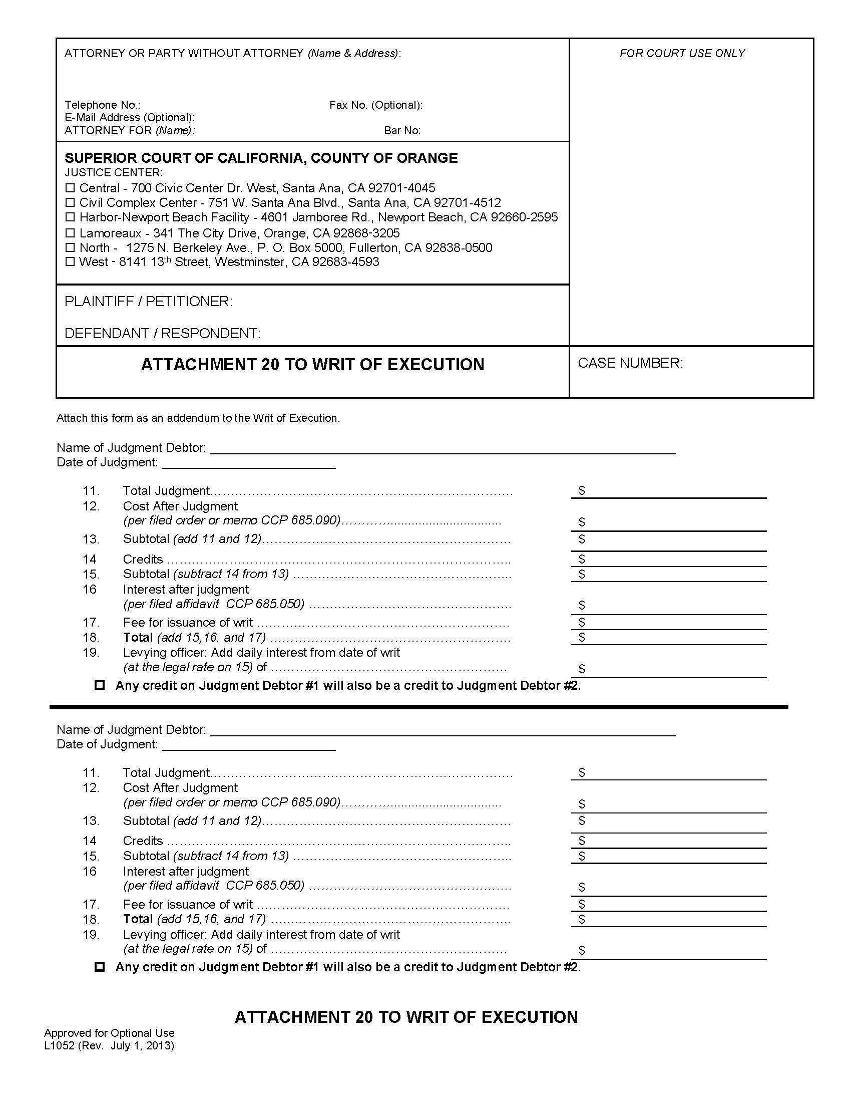 Attachment 20 To Writ Of Execution {L1052} | Pdf Fpdf Doc Docx | California