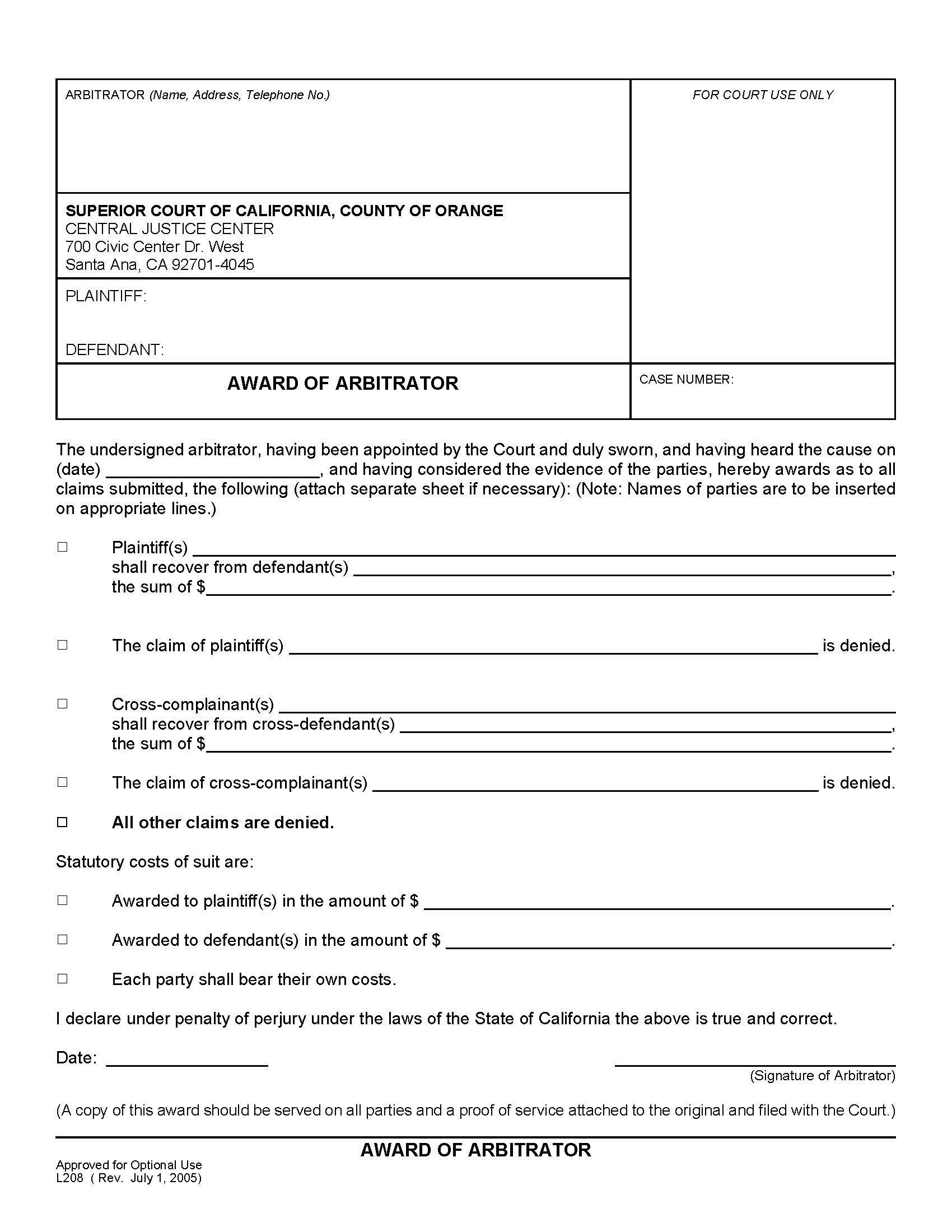 Award Of Arbitrator {L208} | Pdf Fpdf Doc Docx | California