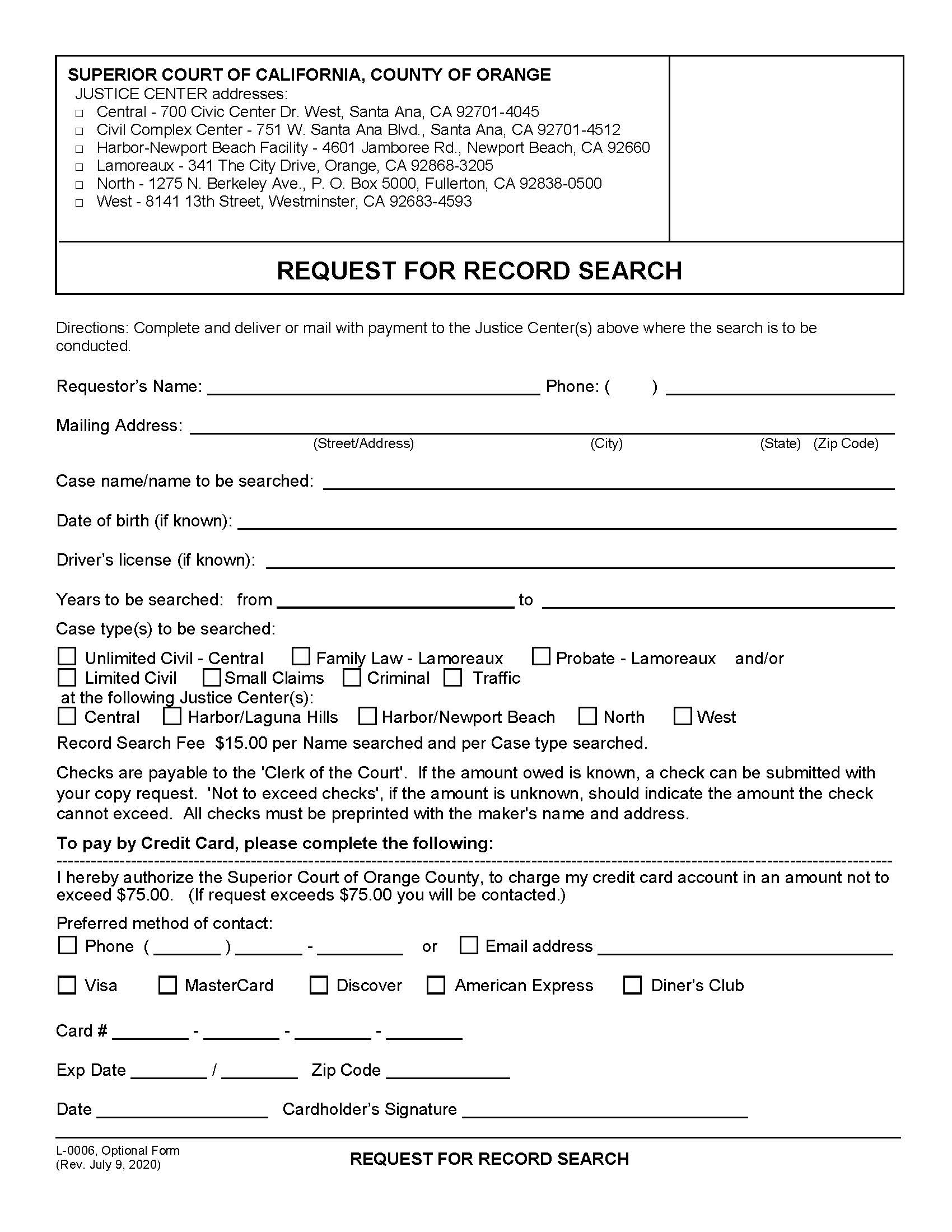 Request For Record Search {L-0006} | Pdf Fpdf Doc Docx | California