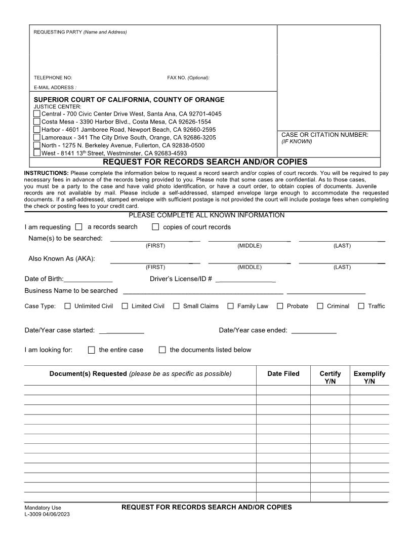 Request For Records And-Or Copies {L-3009} | Pdf Fpdf Docx | California