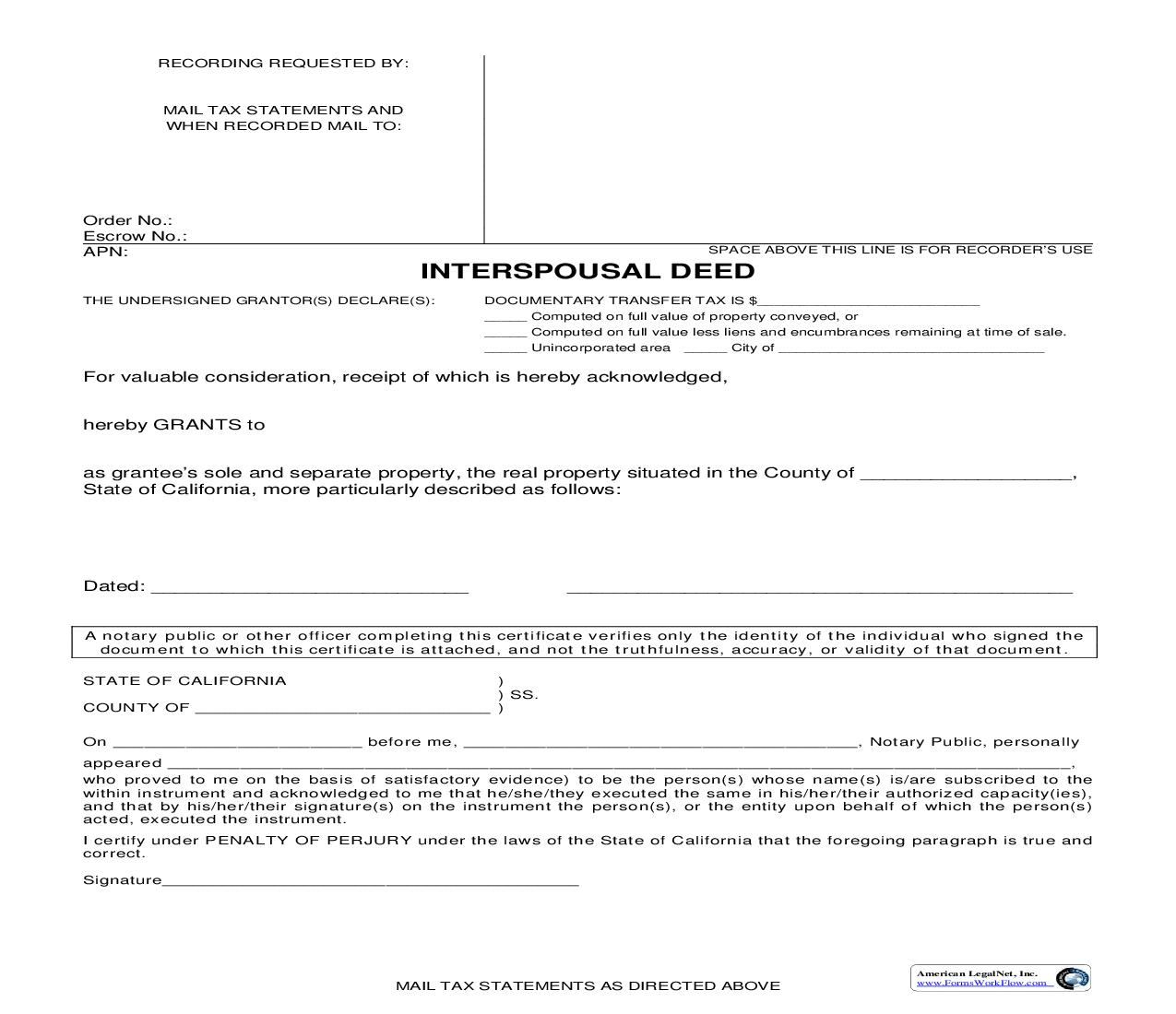 Interspousal Deed (Orange County) | Pdf Fpdf Doc Docx | California