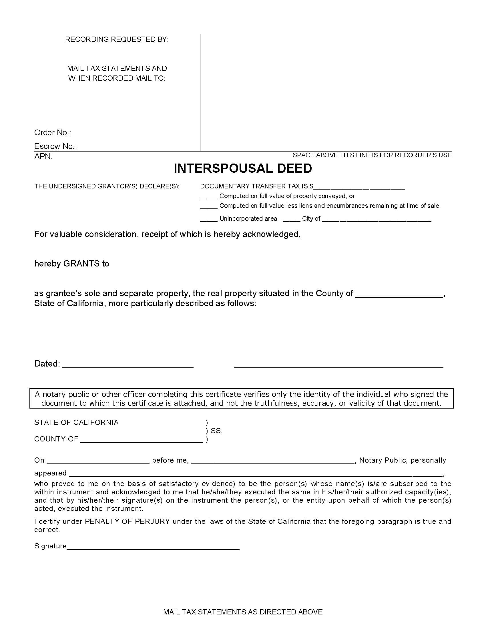 Interspousal Deed (Orange County) | Pdf Fpdf Doc Docx | California