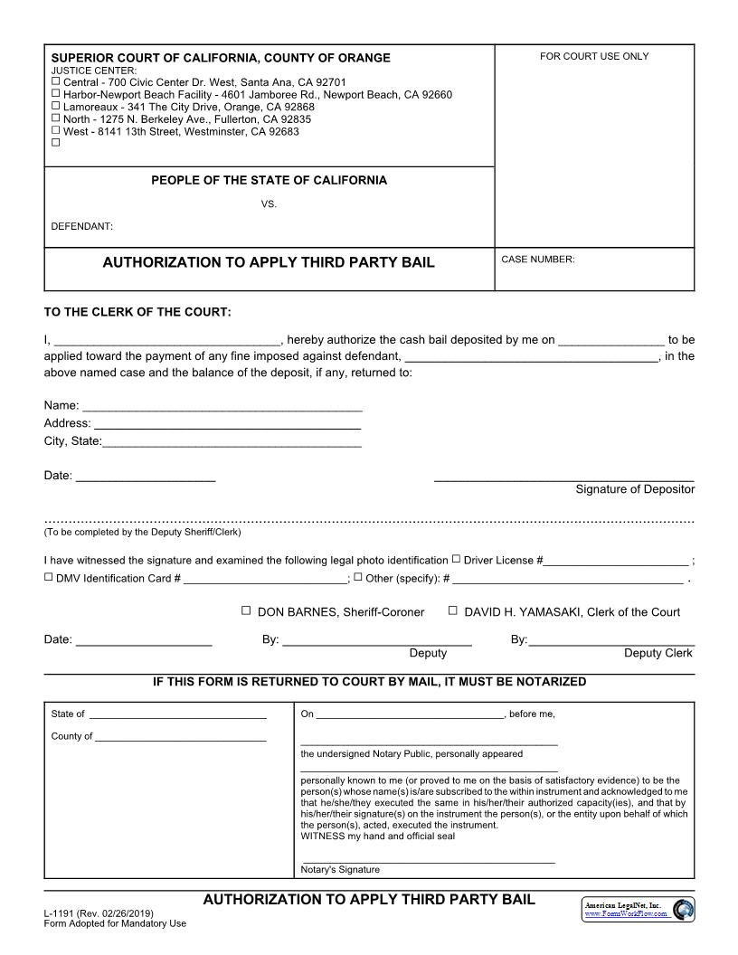 Authorization To Apply Third Party Bail {L-1191} | Pdf Fpdf Docx | California