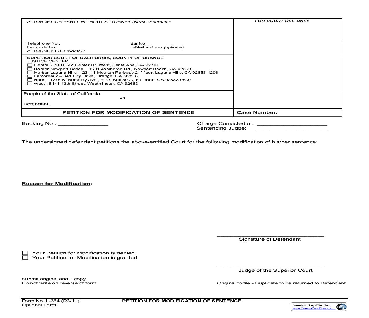 Petition For Modification Of Sentence {L-364} | Pdf Fpdf Doc Docx | California