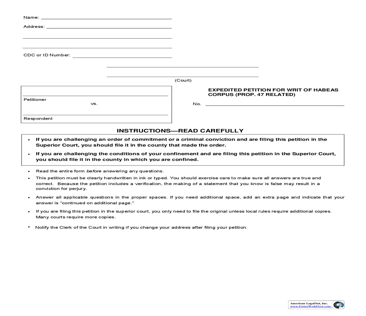 Petition For Writ Of Habeas Corpus (Prop 47 Revision) | Pdf Fpdf Doc Docx | California