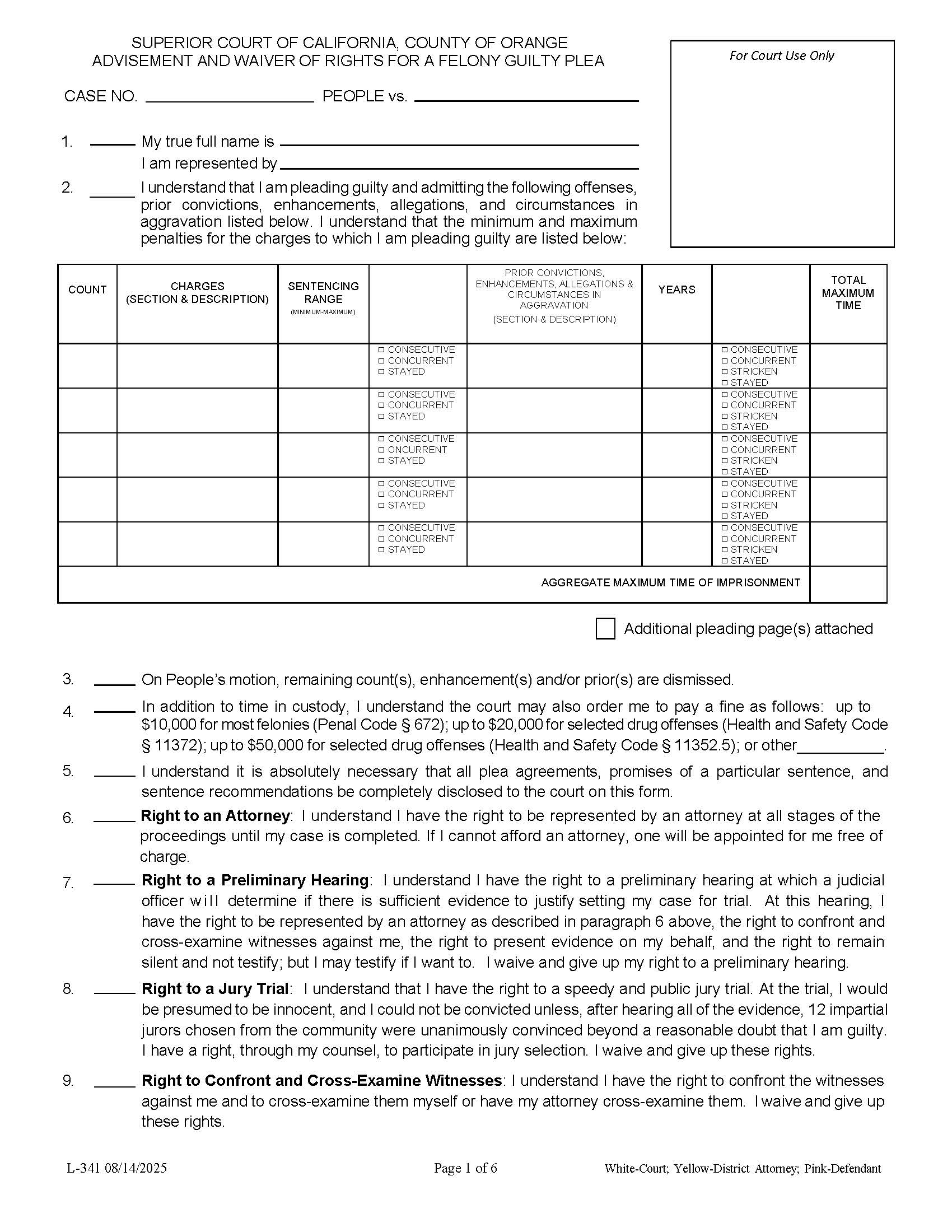 TAHL-Felony Pages 1 Thru 6 {L-0341} | Pdf Fpdf Docx | California