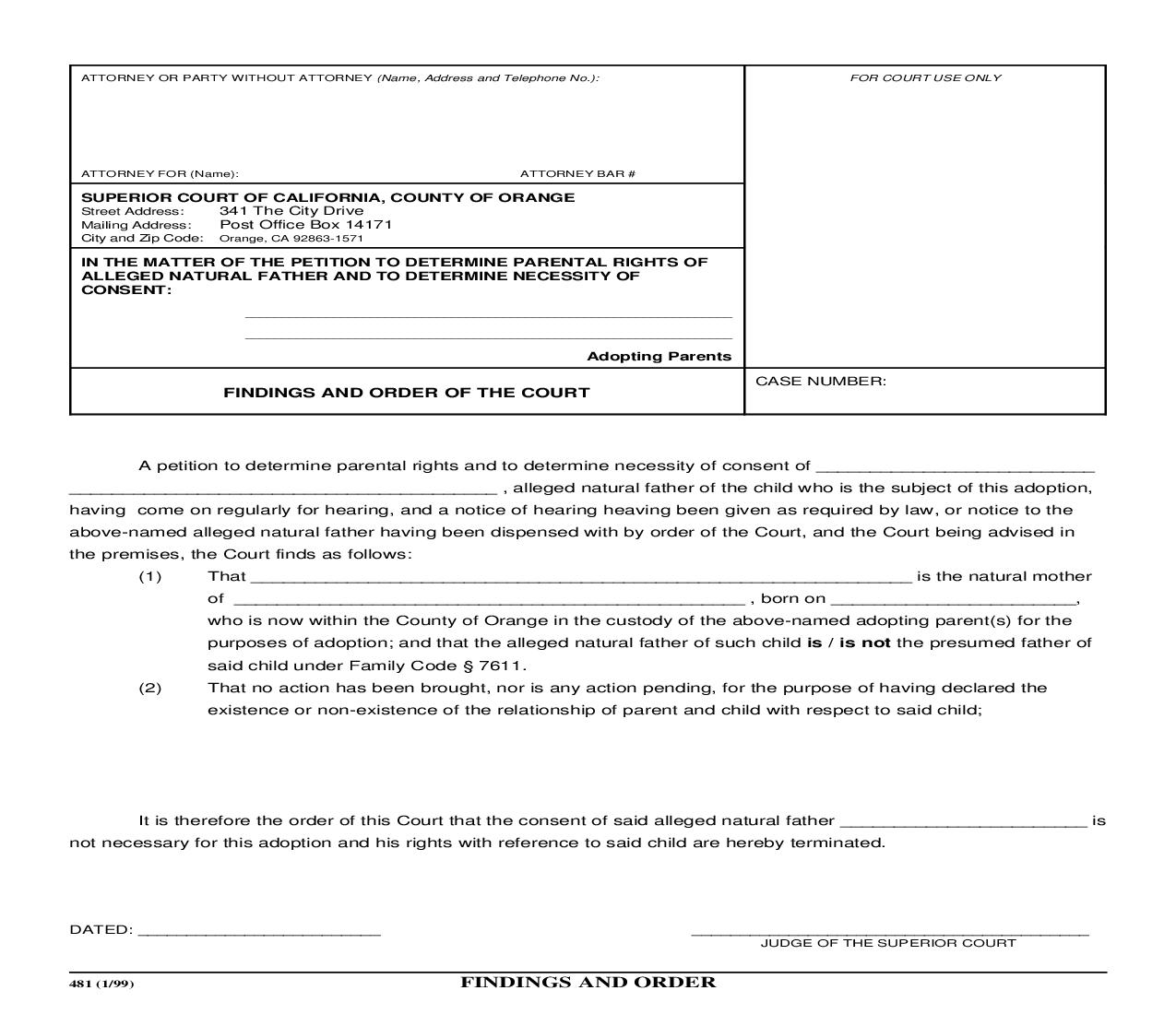 Findings And Order Of The Court {L-0481} | Pdf Fpdf Doc Docx | California