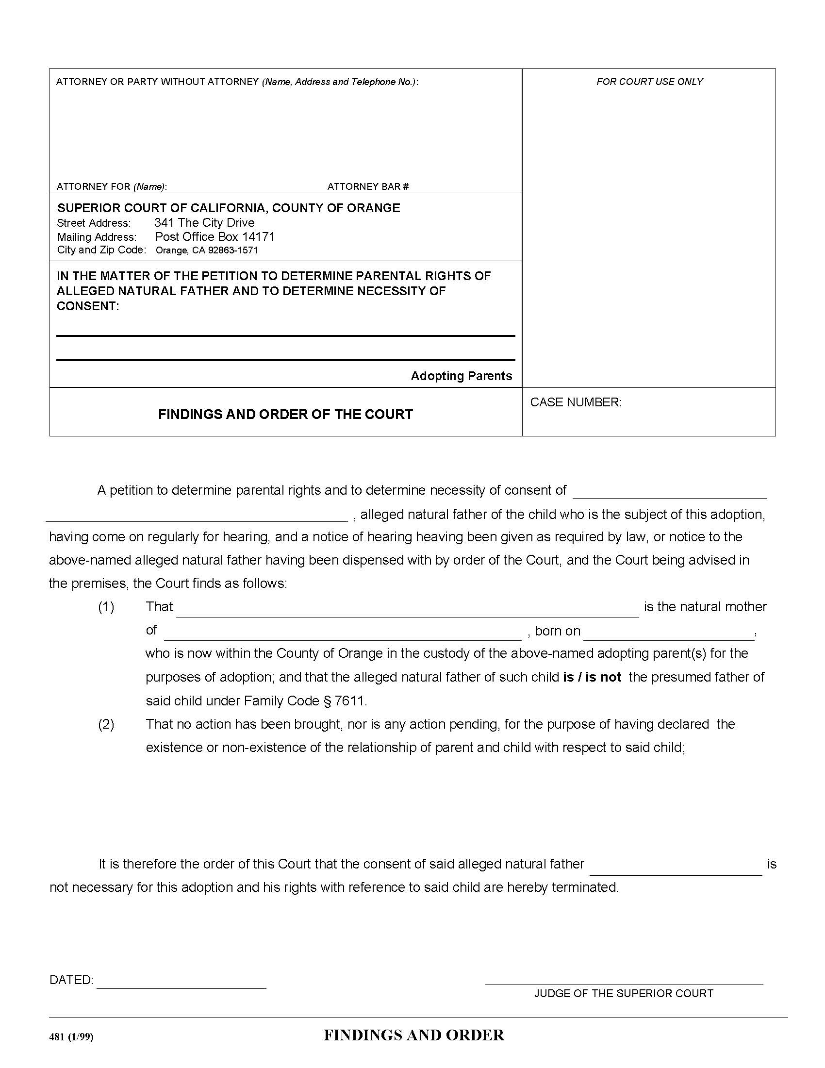 Findings And Order Of The Court {L-0481} | Pdf Fpdf Doc Docx | California