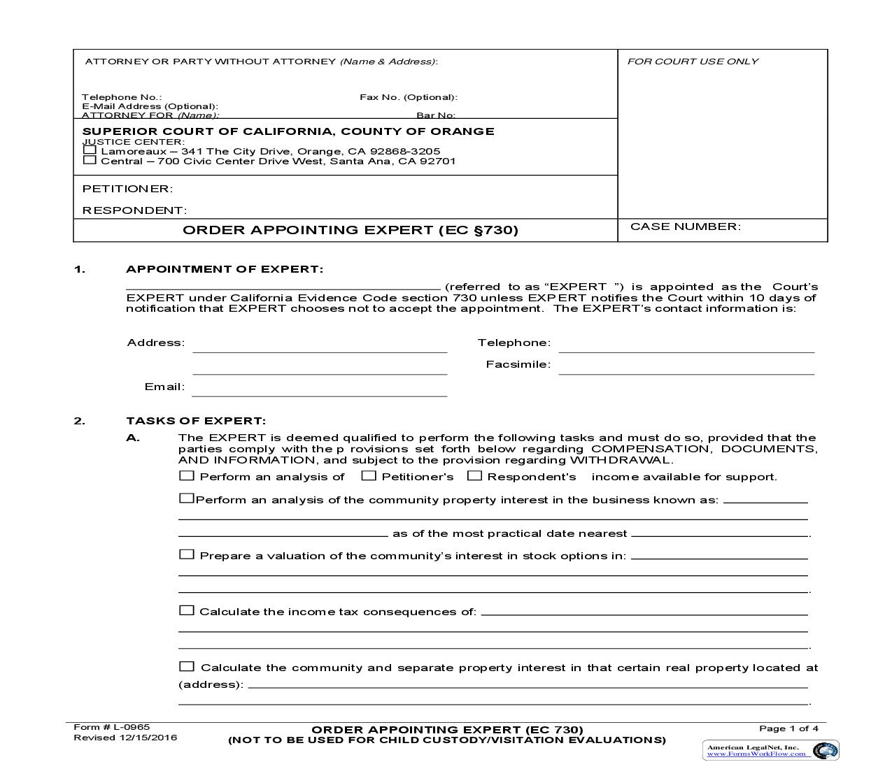 Order Appointing Expert (EC 730) {L-0965} | Pdf Fpdf Doc Docx | California