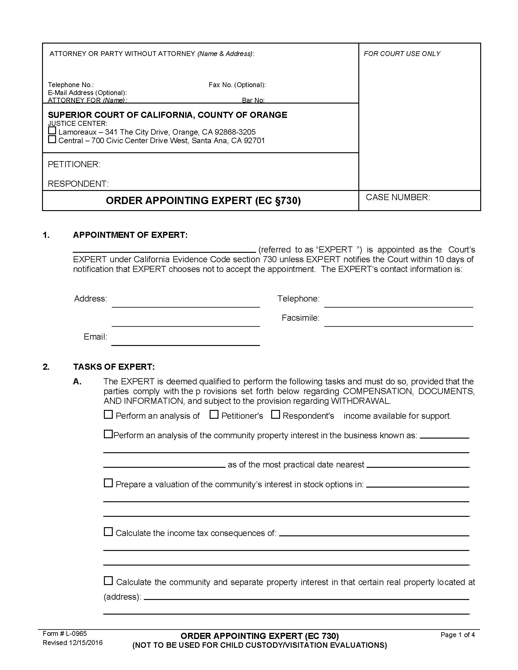 Order Appointing Expert (EC 730) {L-0965} | Pdf Fpdf Doc Docx | California