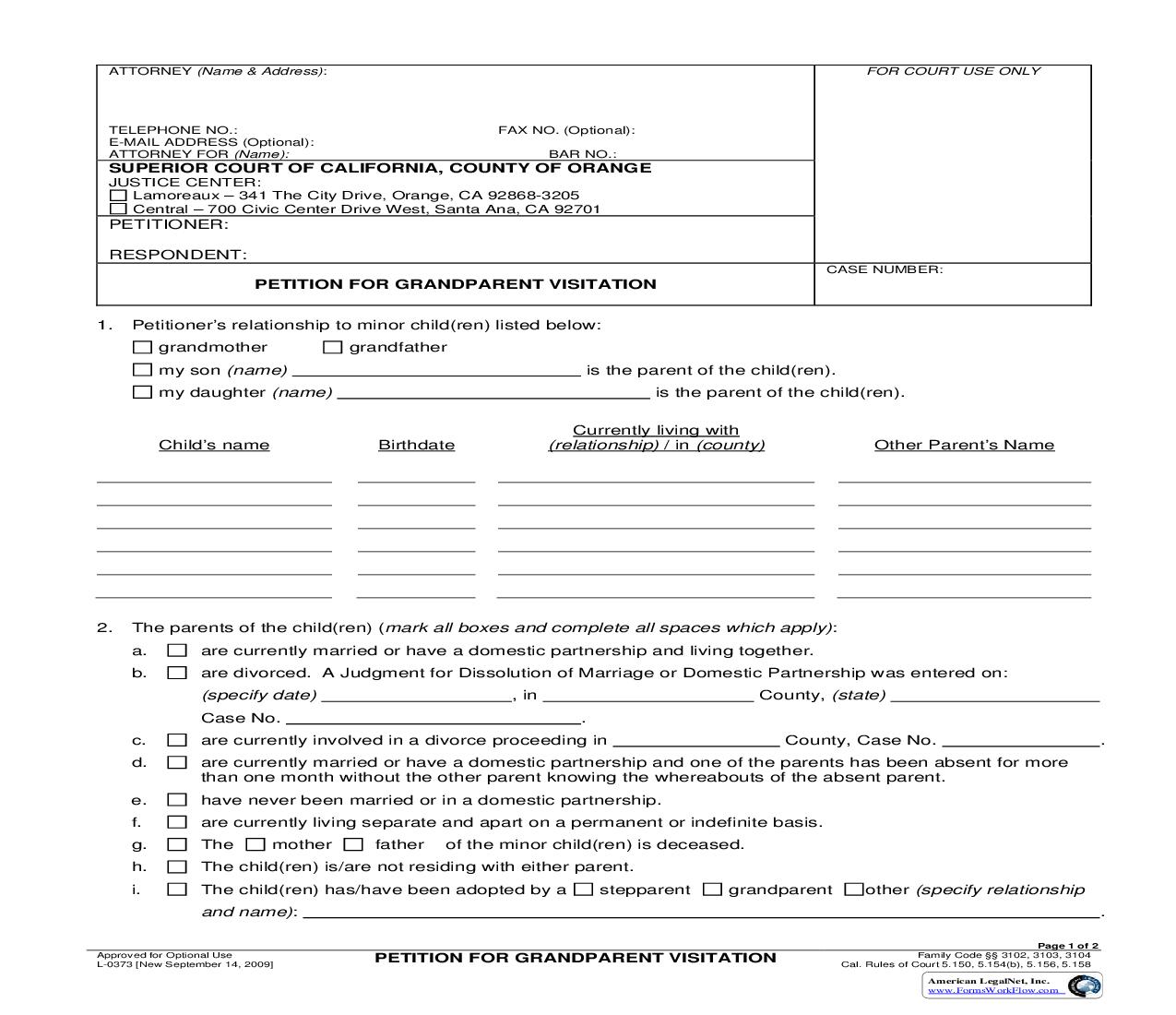 Petition For Grandparent Visitation {L-0373} | Pdf Fpdf Doc Docx | California