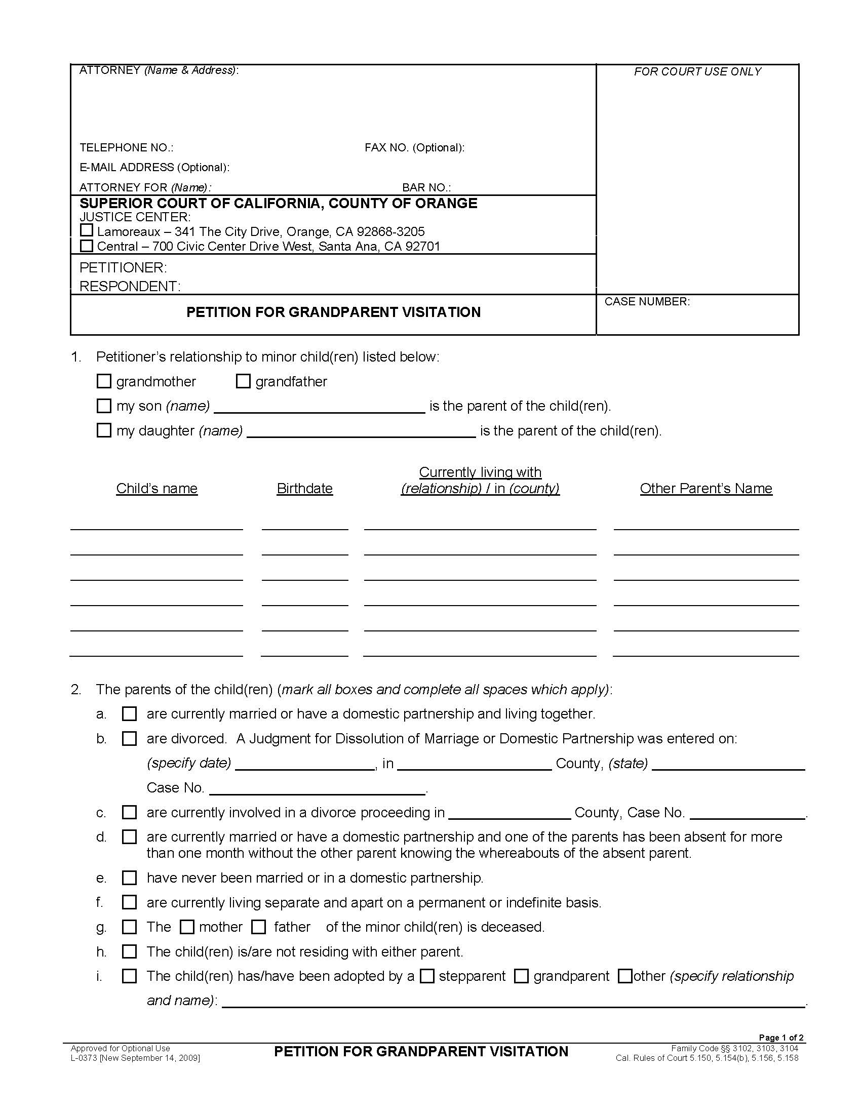 Petition For Grandparent Visitation {L-0373} | Pdf Fpdf Doc Docx | California