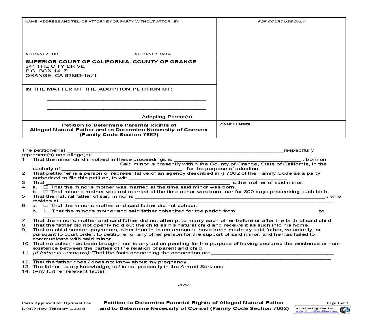 Petition To Determine Parental Rights Of Alleged Father {L-479} | Pdf Fpdf Doc Docx | California