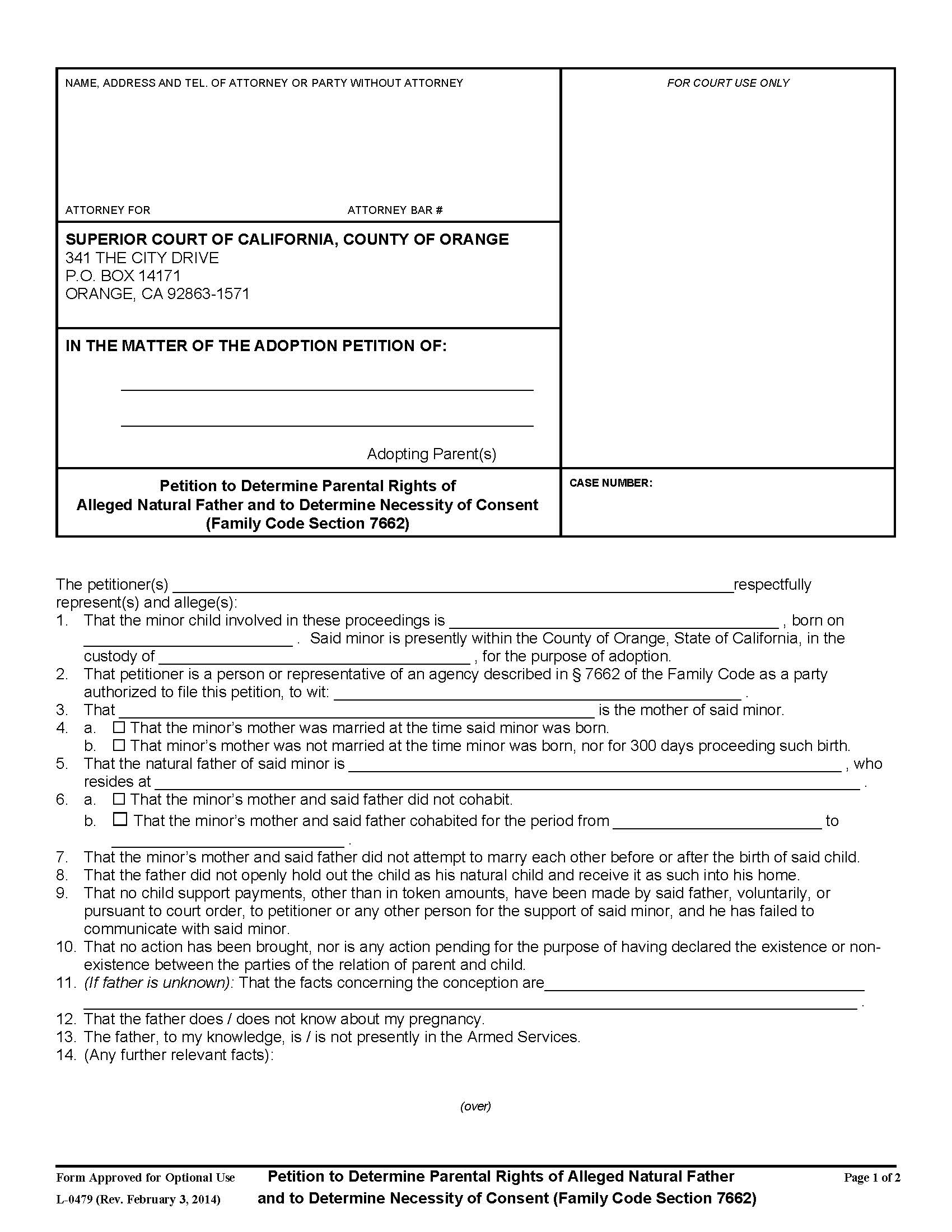 Petition To Determine Parental Rights Of Alleged Father {L-479} | Pdf Fpdf Doc Docx | California