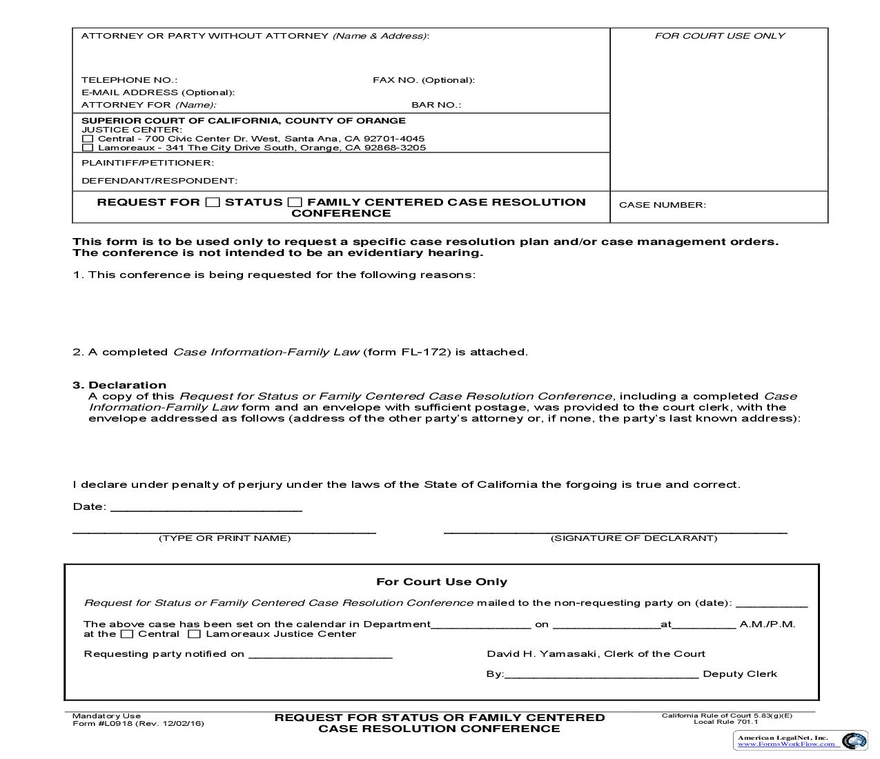 Request For Status Or Family Centered Case Resolution Conference {L-0918} | Pdf Fpdf Doc Docx | California