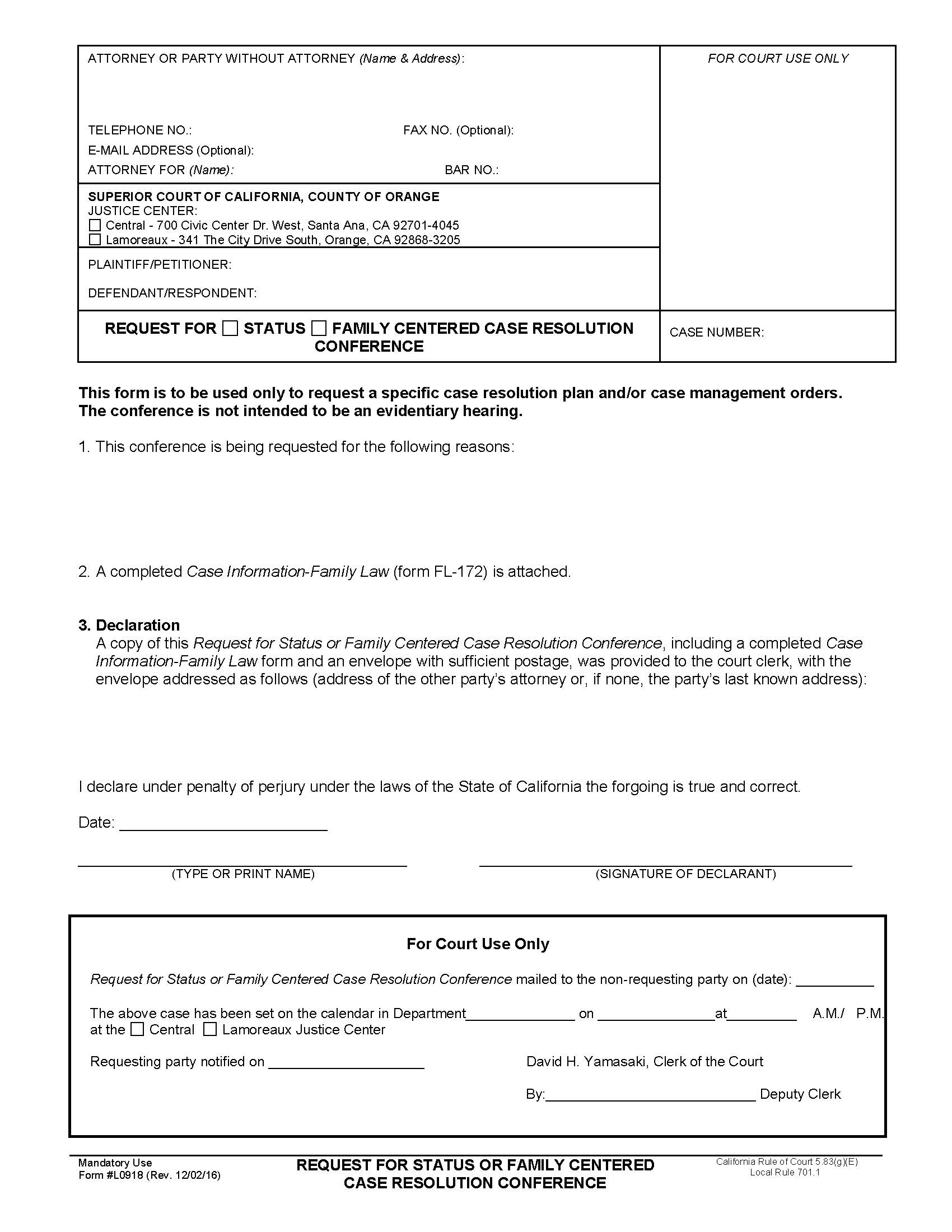 Request For Status Or Family Centered Case Resolution Conference {L-0918} | Pdf Fpdf Doc Docx | California
