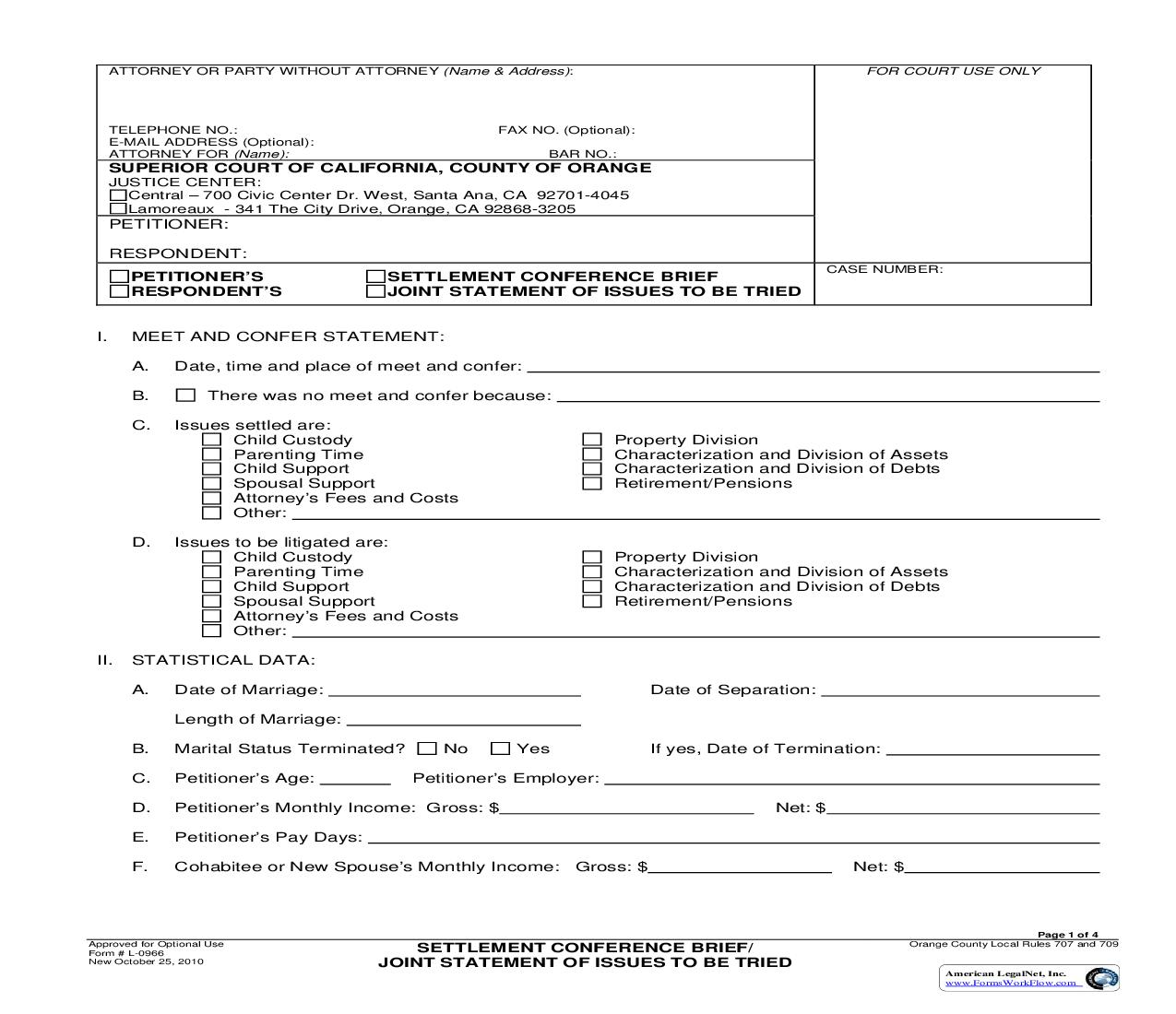 Settlement Conference Brief {L-0966} | Pdf Fpdf Doc Docx | California