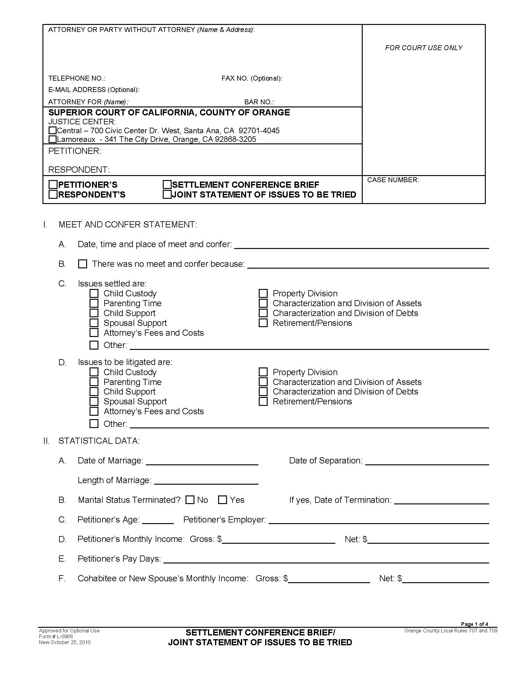 Settlement Conference Brief {L-0966} | Pdf Fpdf Doc Docx | California
