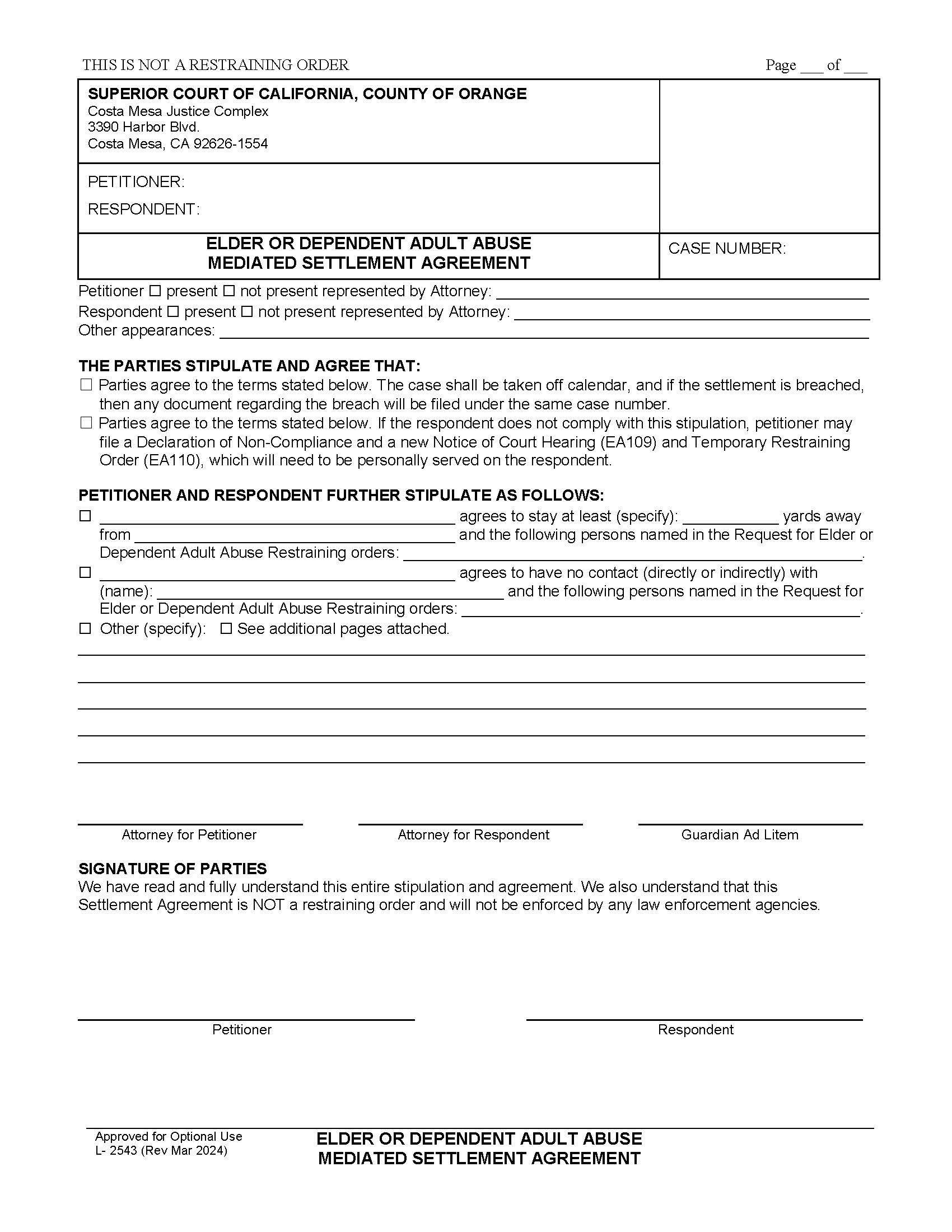 Elder Or Dependent Adult Abuse Mediated Settlement Agreement {L-2543} | Pdf Fpdf Docx | California
