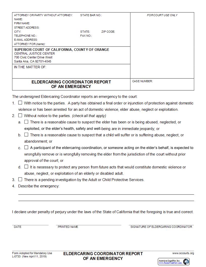 Eldercaring Coordinator Report Of An Emergency {L-0733} | Pdf Fpdf Docx | California